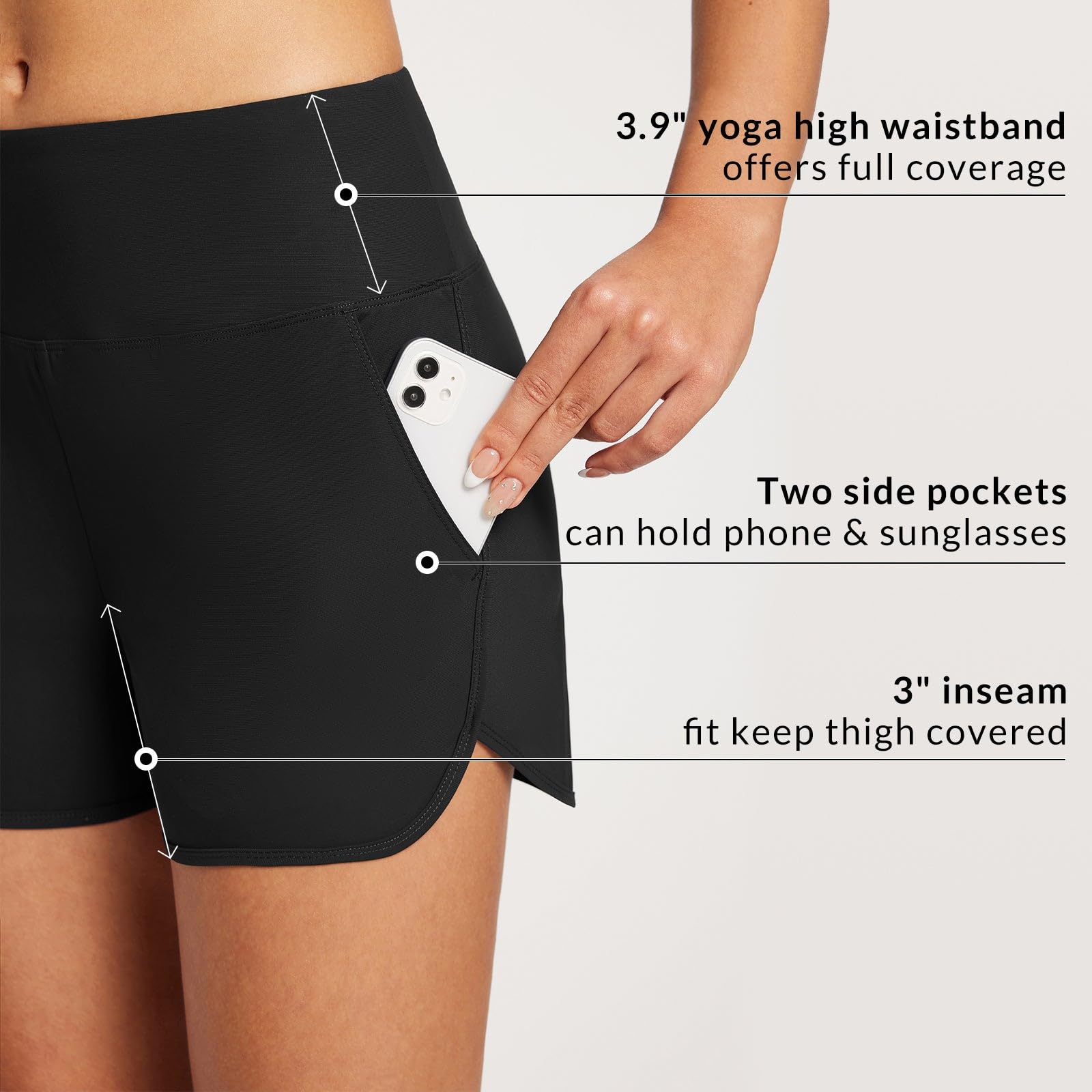 Baleaf Tummy Control High Waisted Swim Shorts With Pockets