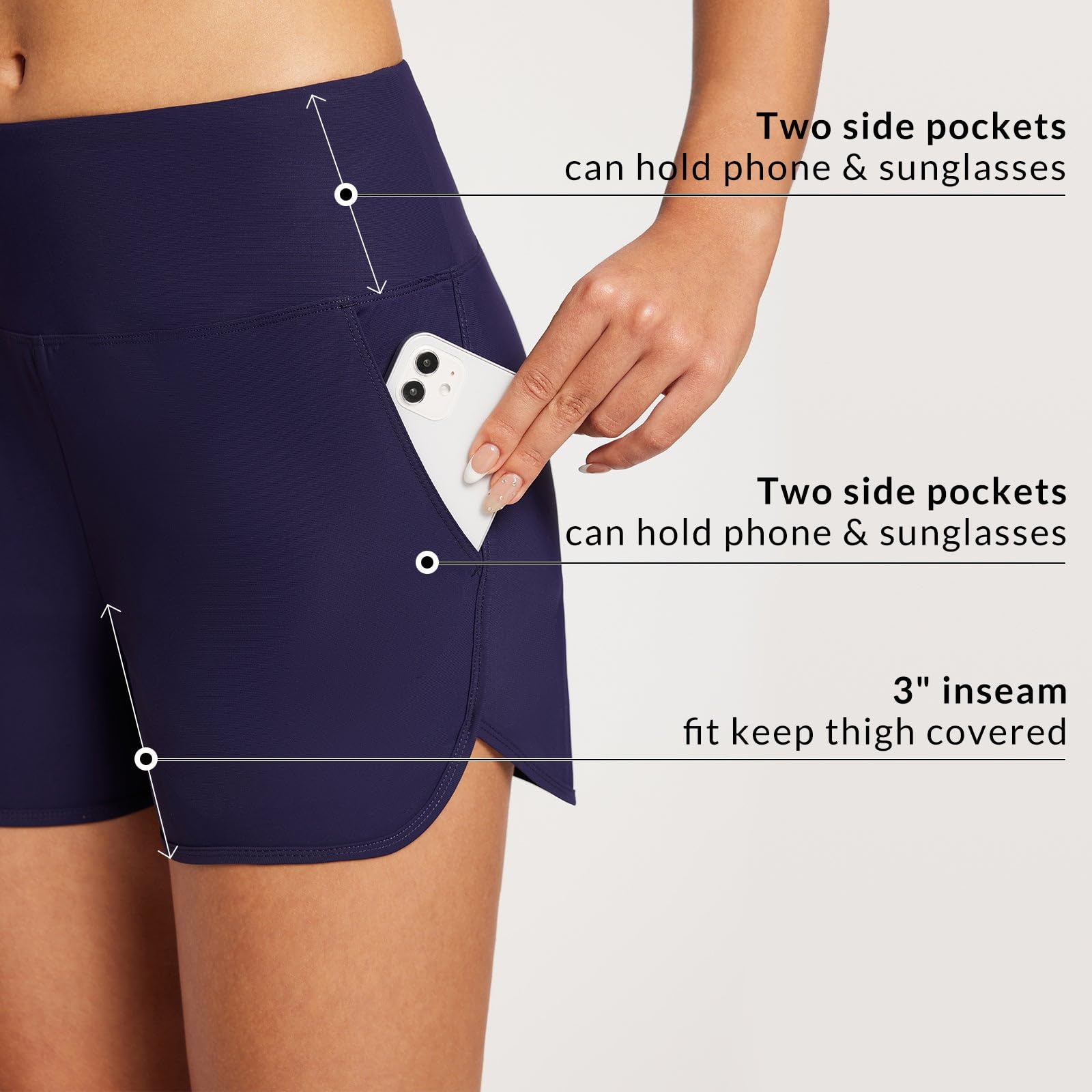 Baleaf Tummy Control High Waisted Swim Shorts With Pockets