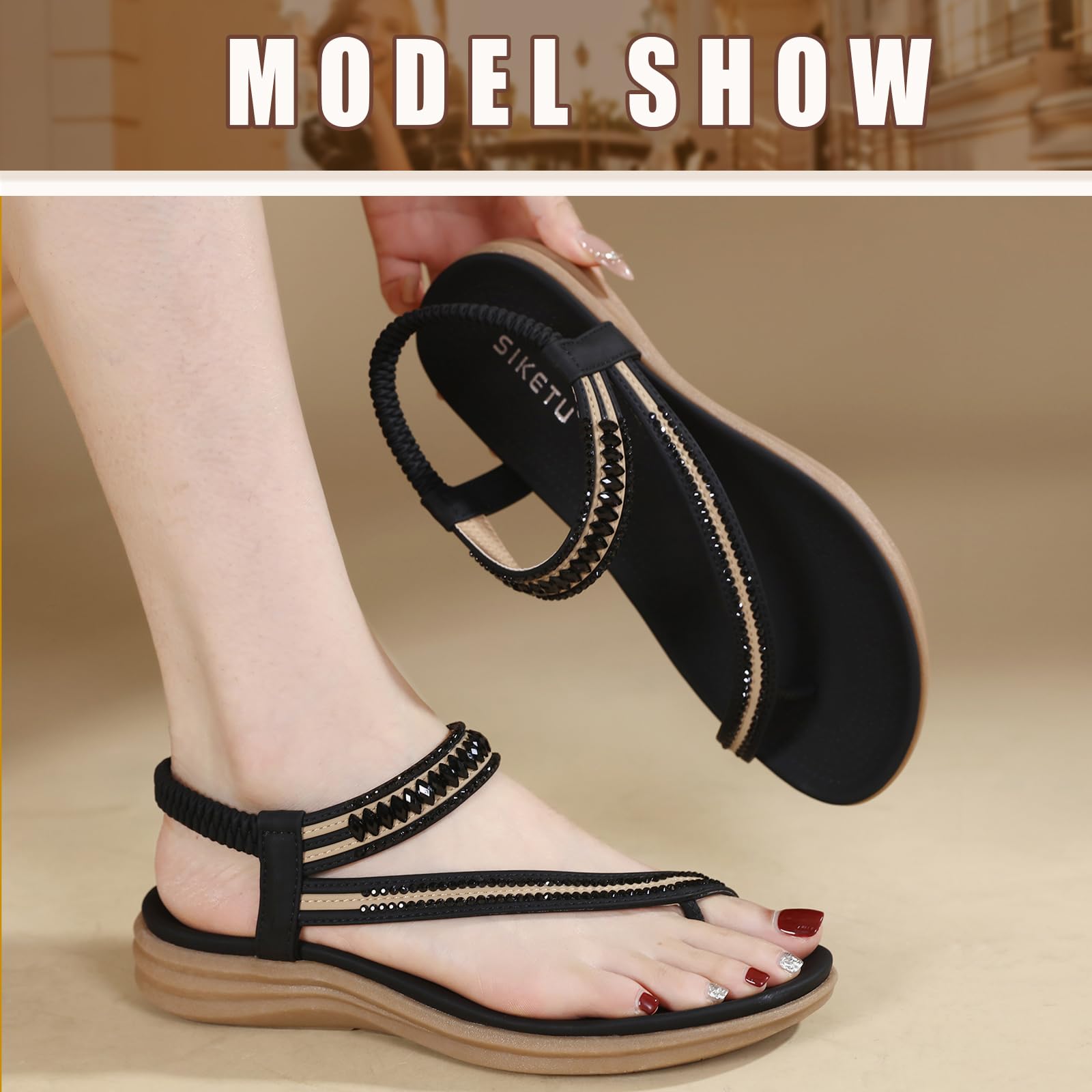 Sandals Womens Summer Flat Slip On Elastic Strap