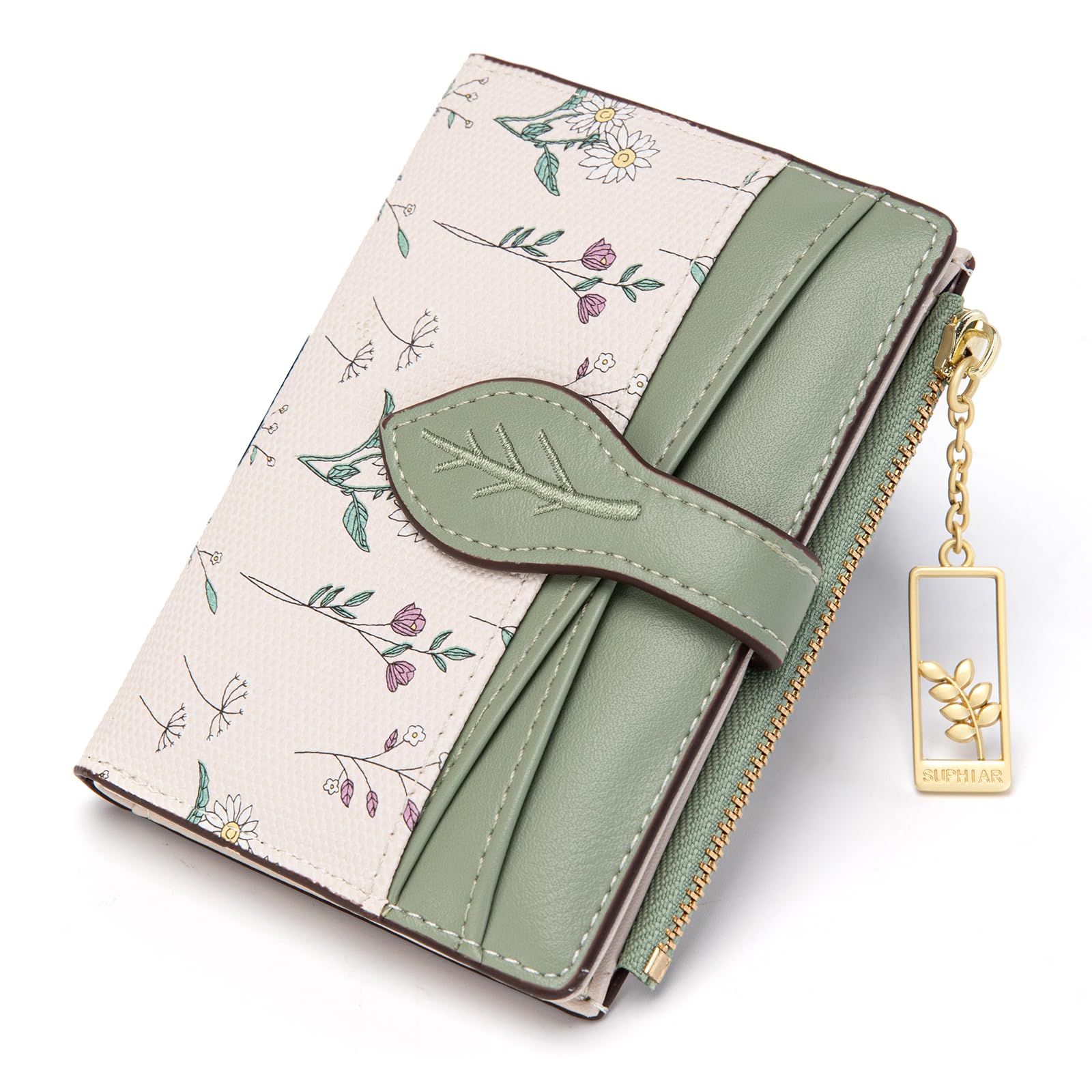 Chaofanxi RFID Blocking Green Leather Bifold Wallet