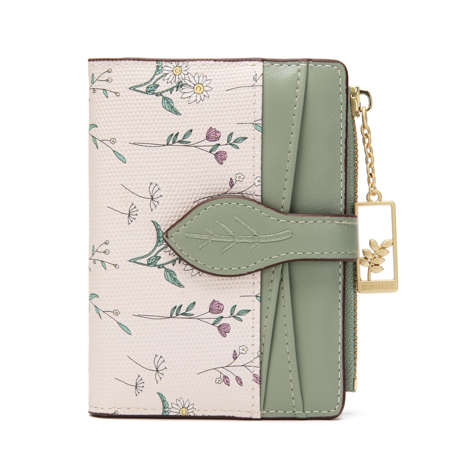 Chaofanxi RFID Blocking Green Leather Bifold Wallet