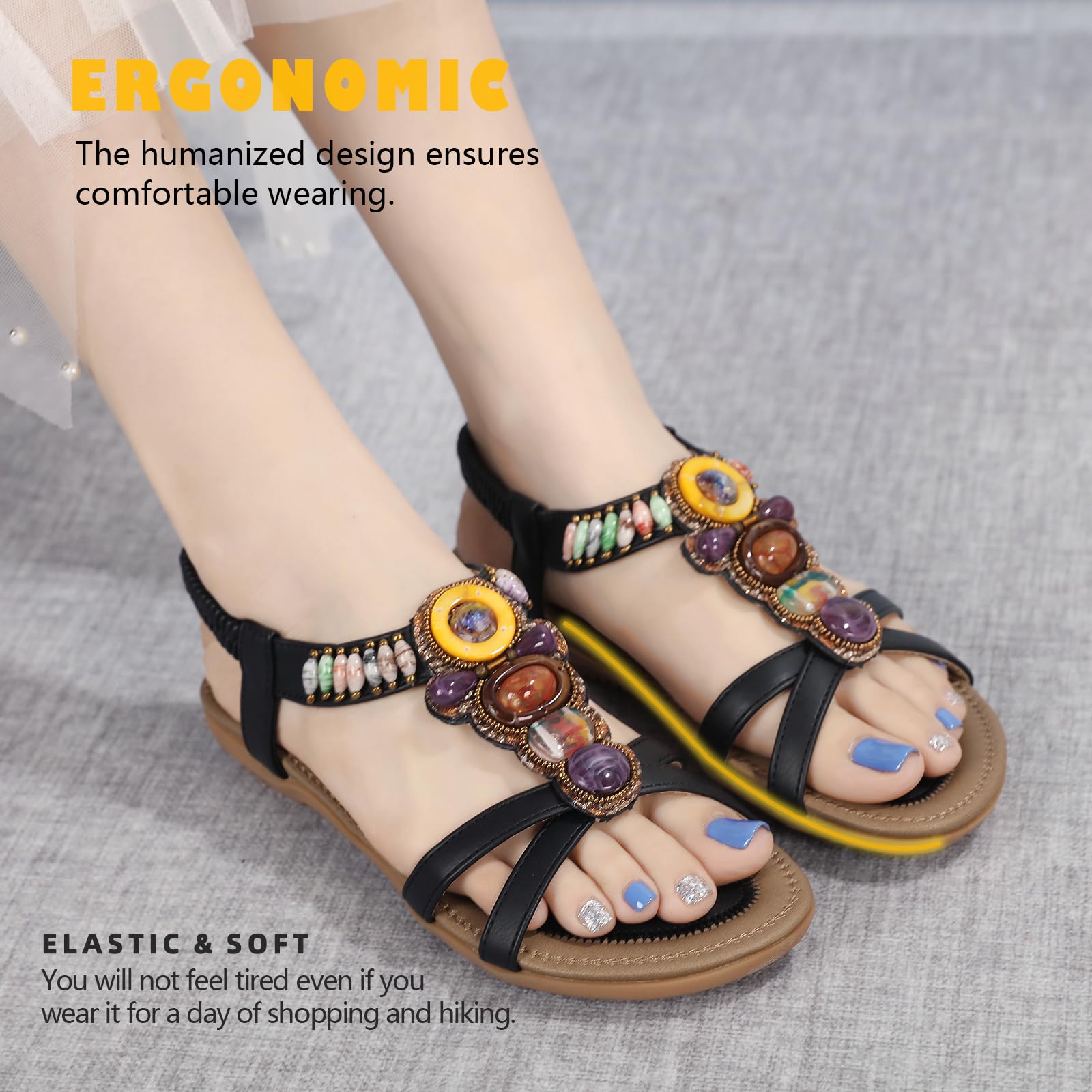 Sandals Womens Summer Flat Slip On Elastic Strap