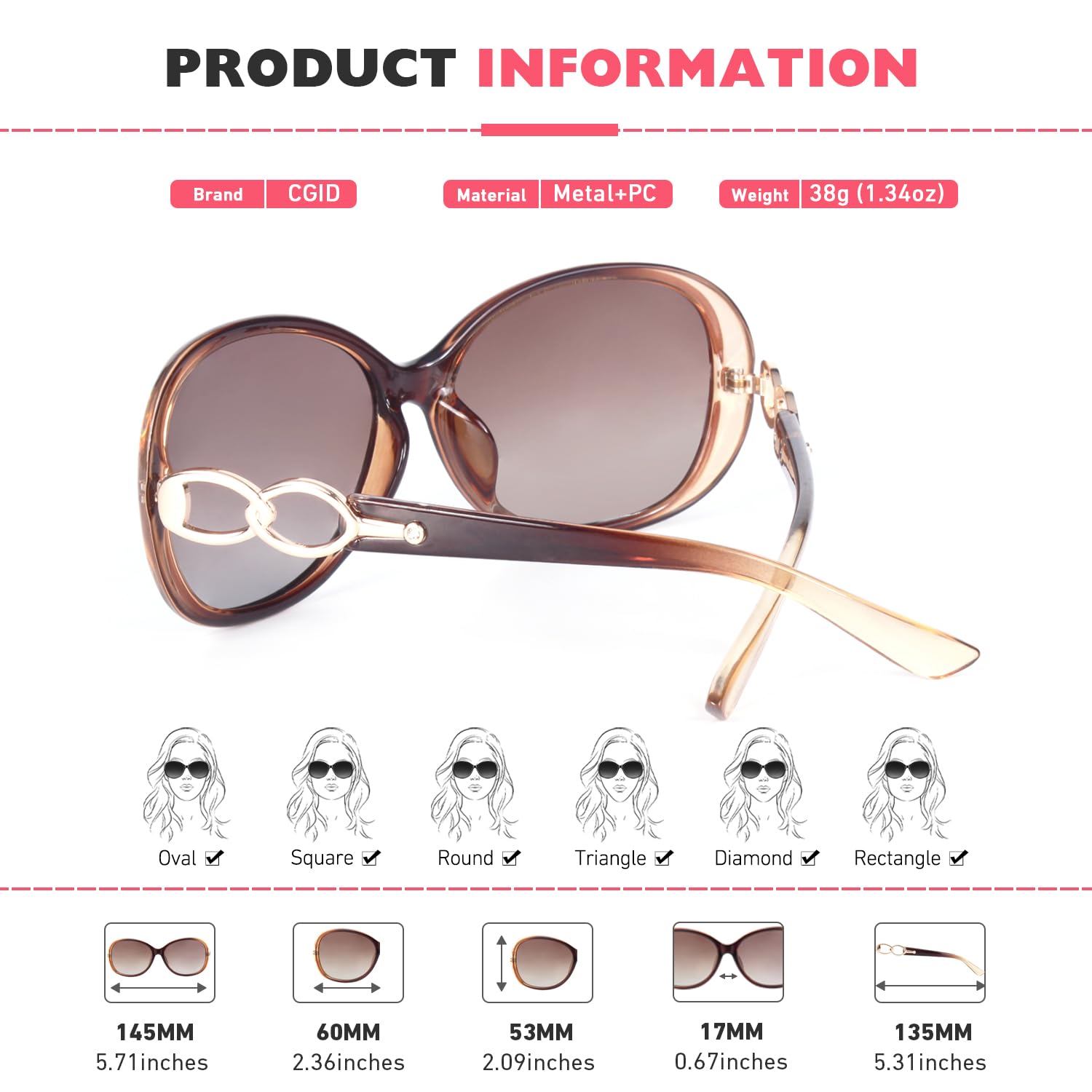 CGID Polarised Sunglasses Retro Designer Oversized UV400