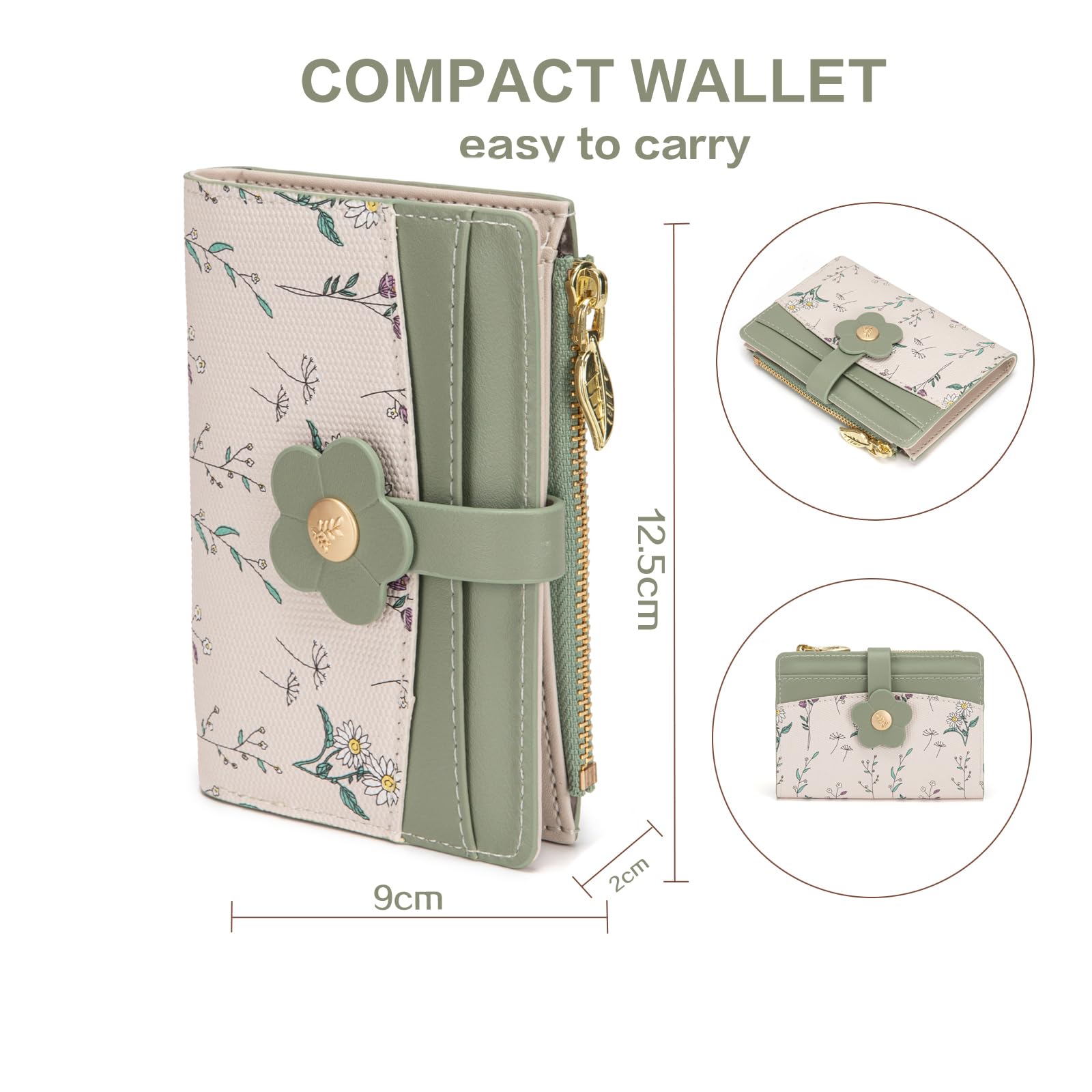 Chaofanxi RFID Blocking Green Leather Bifold Wallet