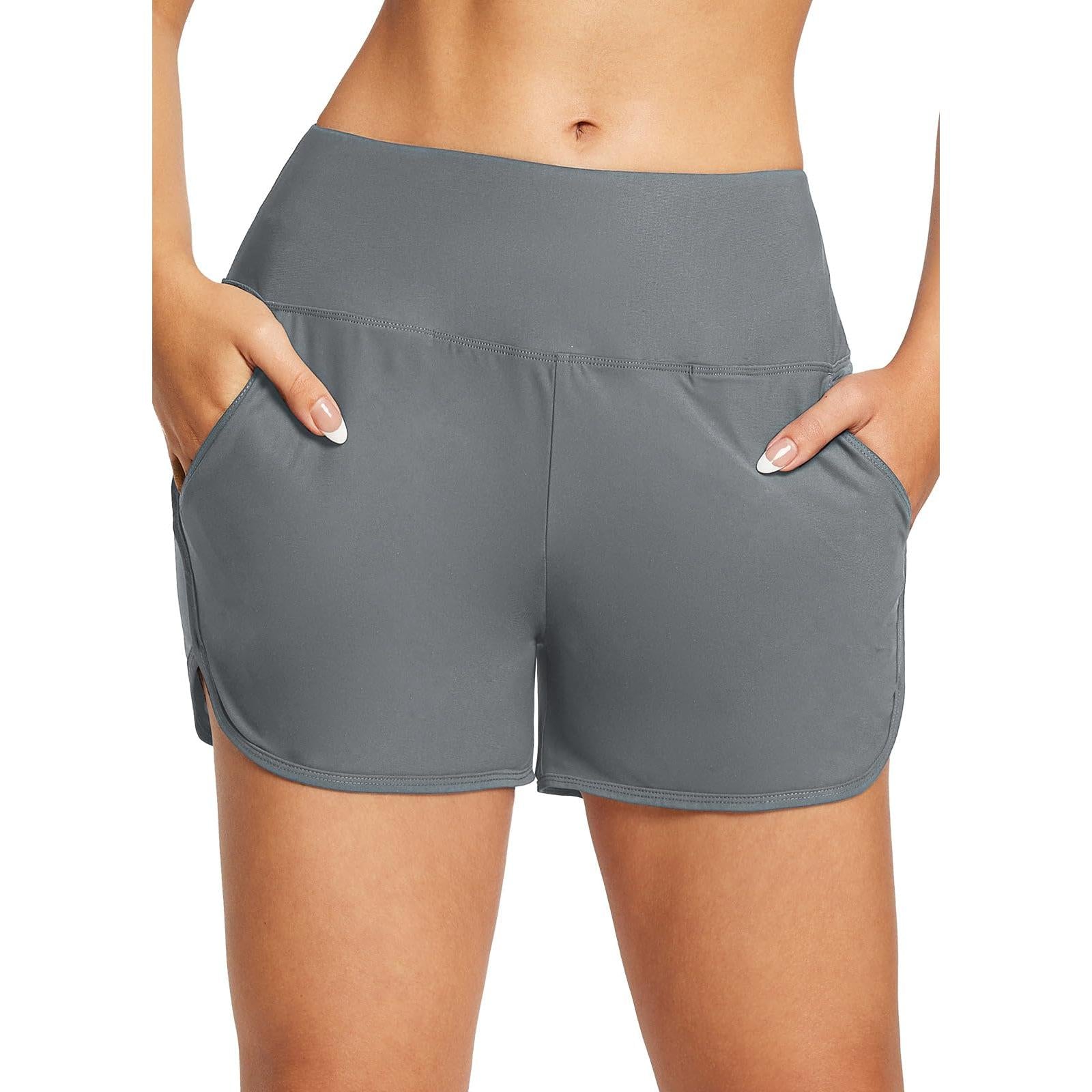 Baleaf Tummy Control High Waisted Swim Shorts With Pockets