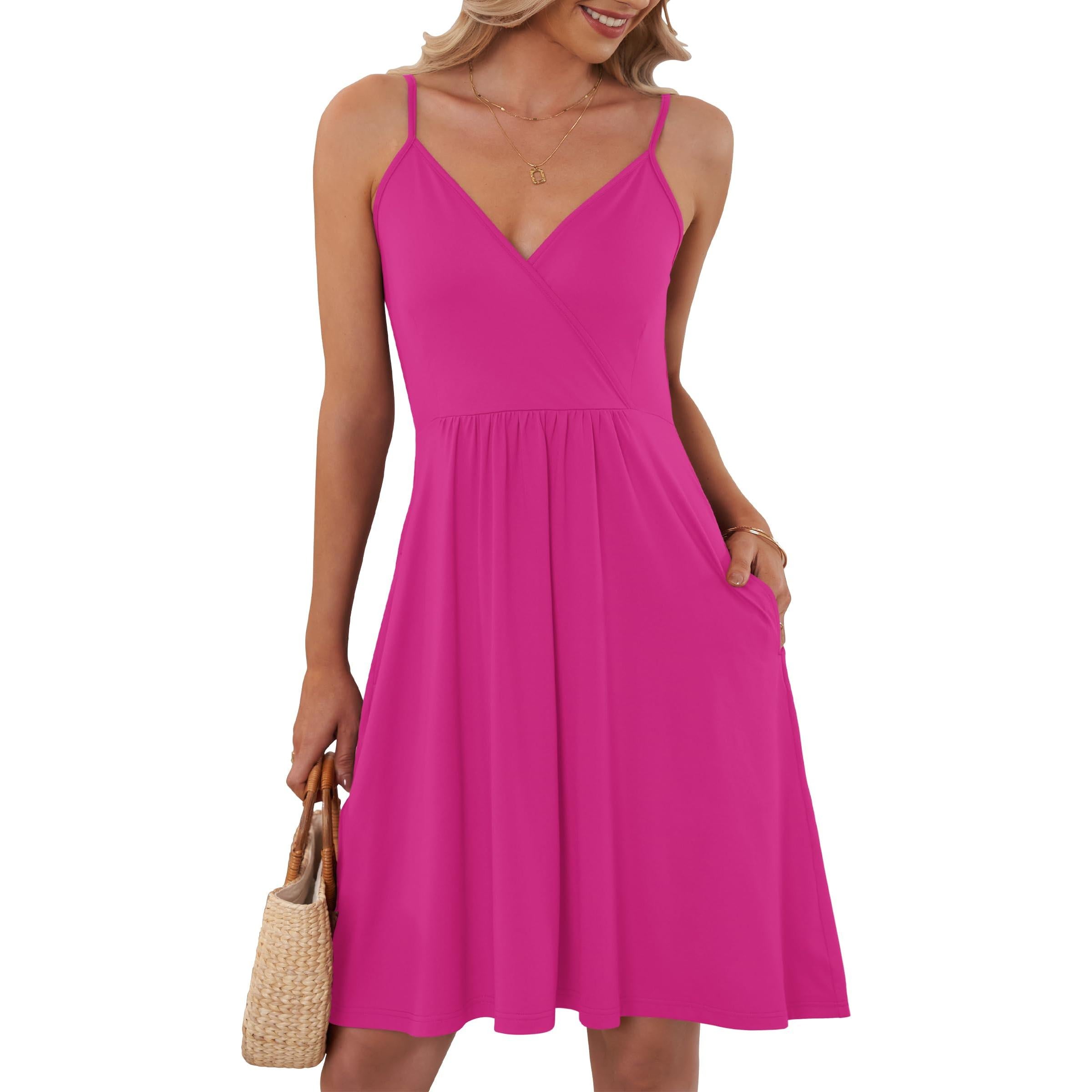 AUSELILY Summer V Neck Spaghetti Strap Dress With Pockets