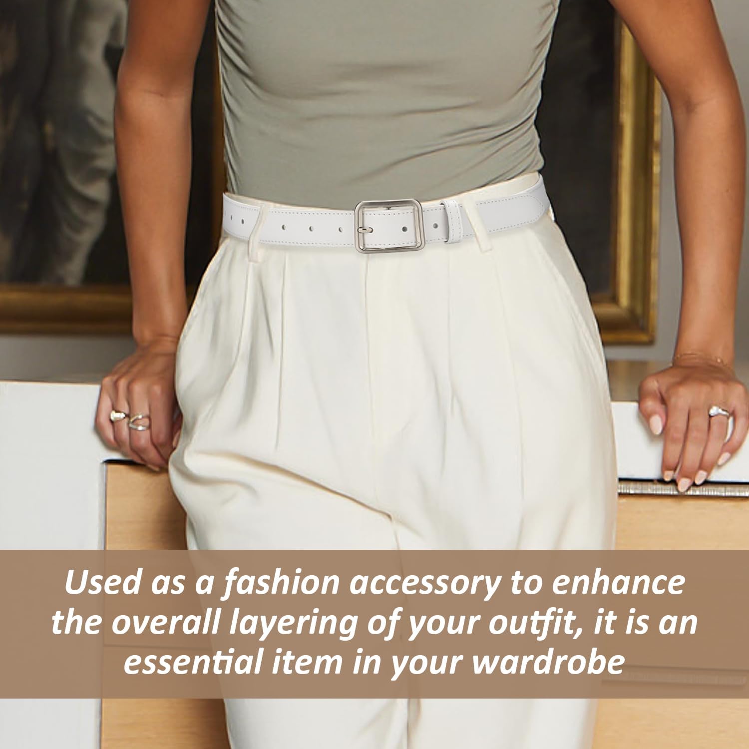 Aurora White Womens Thin Pu Leather Belt 105cm 2.3cm