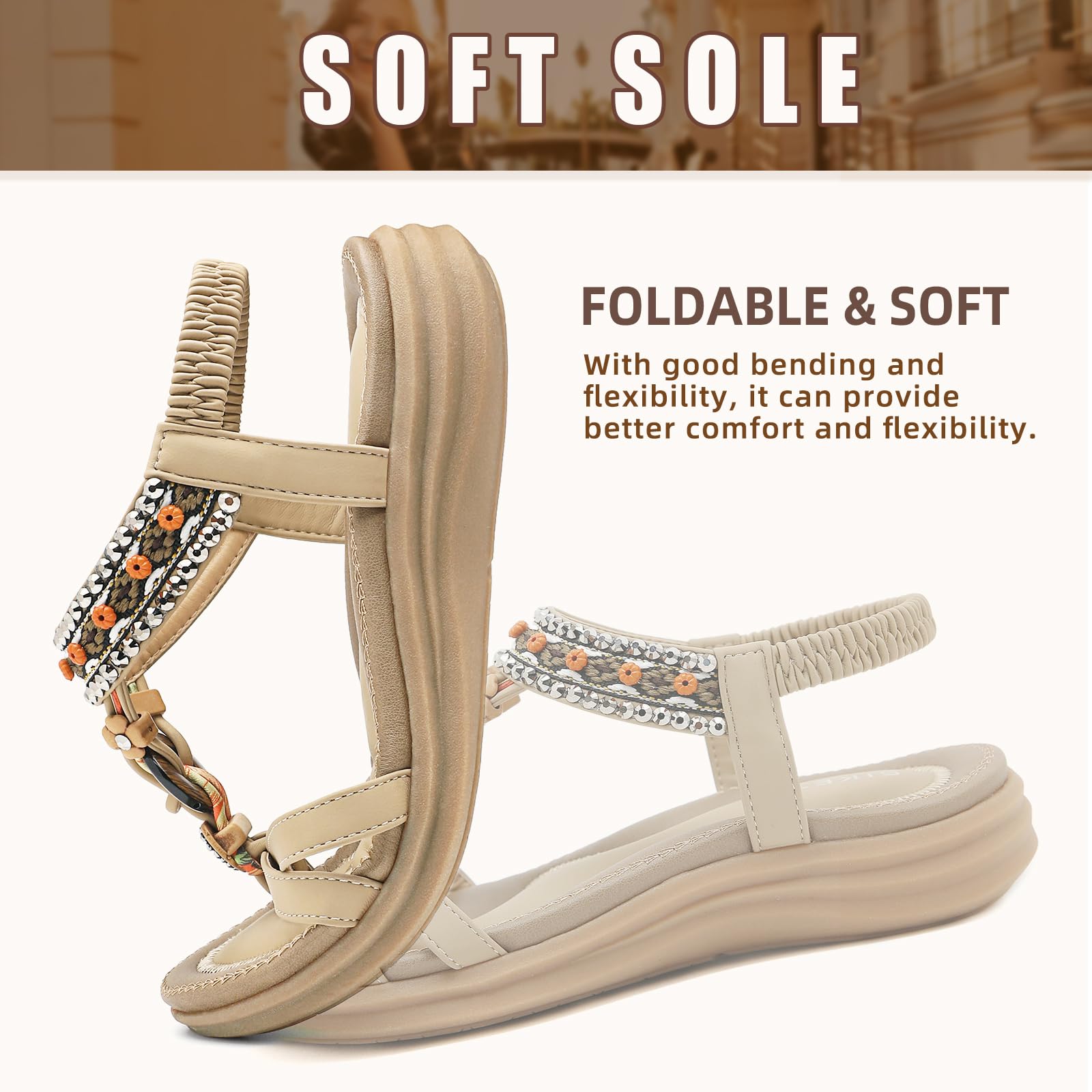 Sandals Womens Summer Flat Slip On Elastic Strap