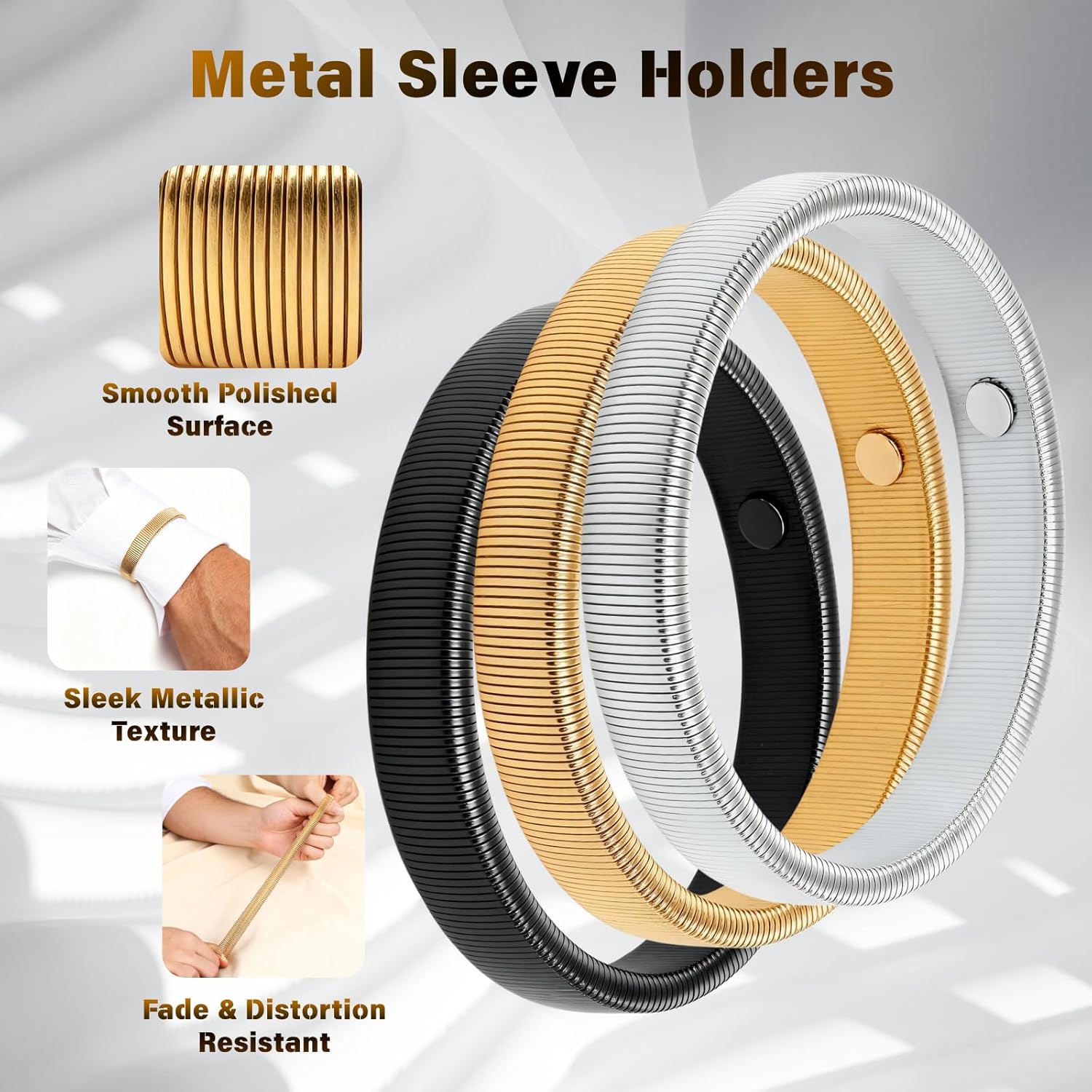 Aurora Sleeve Garters 3 Pairs Anti Slip Metal Sleeve Holders