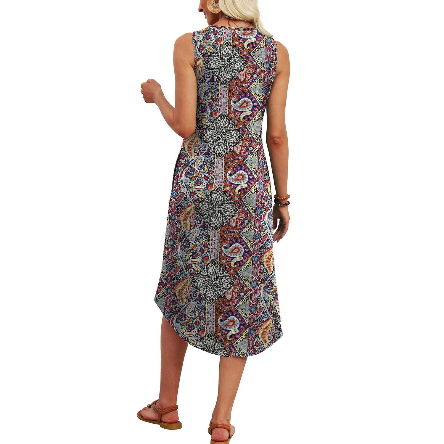 WIHOLL Button Front Sleeveless Midi Dress With Pockets