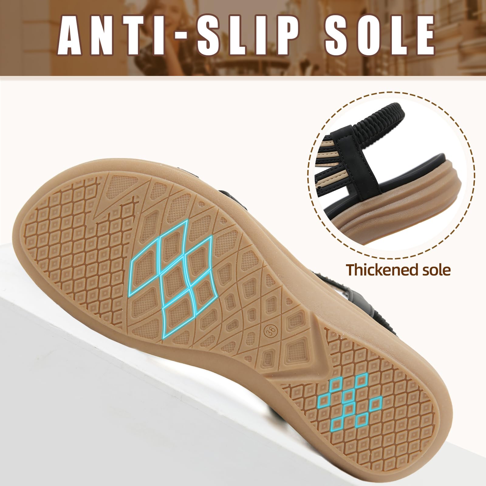 Sandals Womens Summer Flat Slip On Elastic Strap