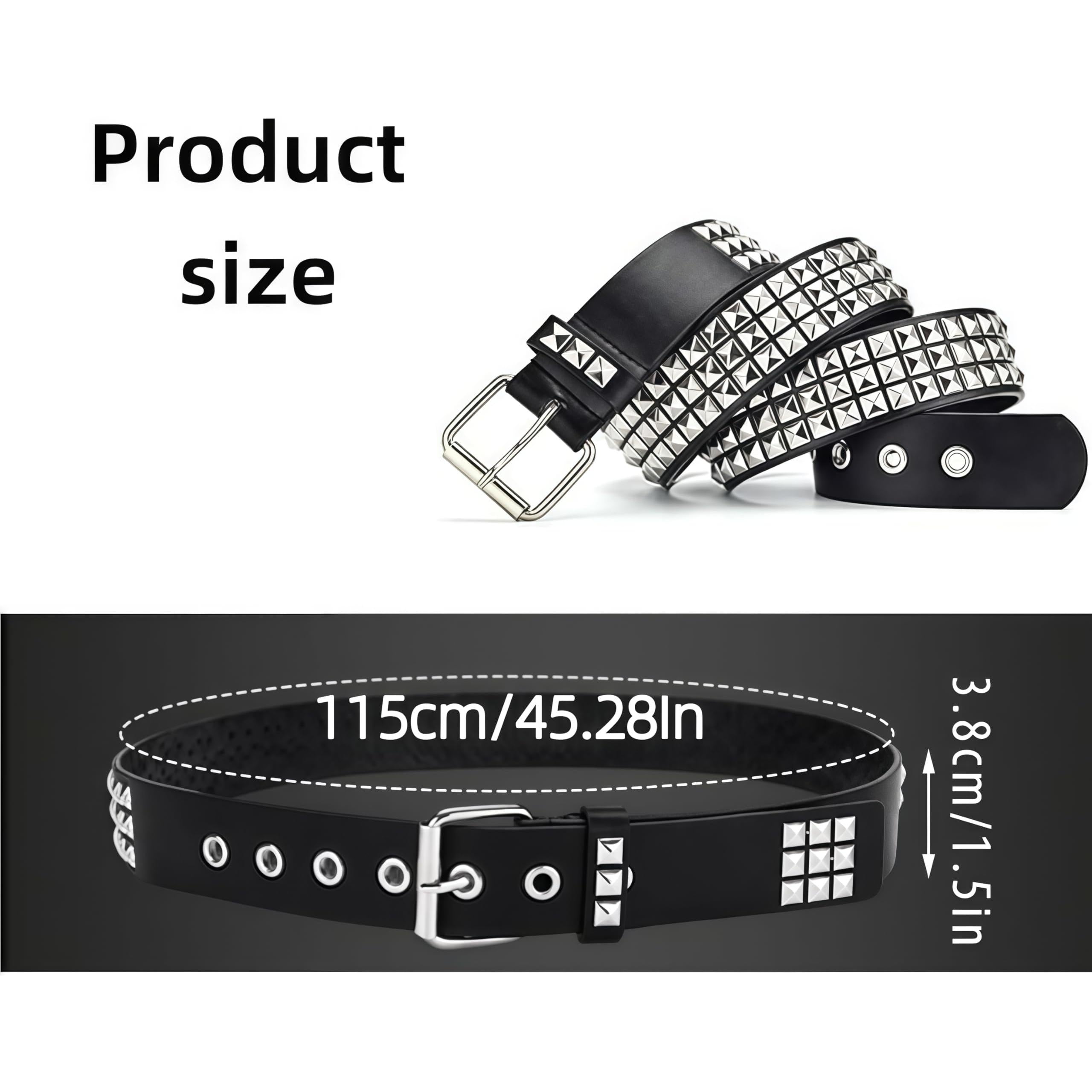 Goth Row Rivet Studded Belt Black PU Leather 110cm