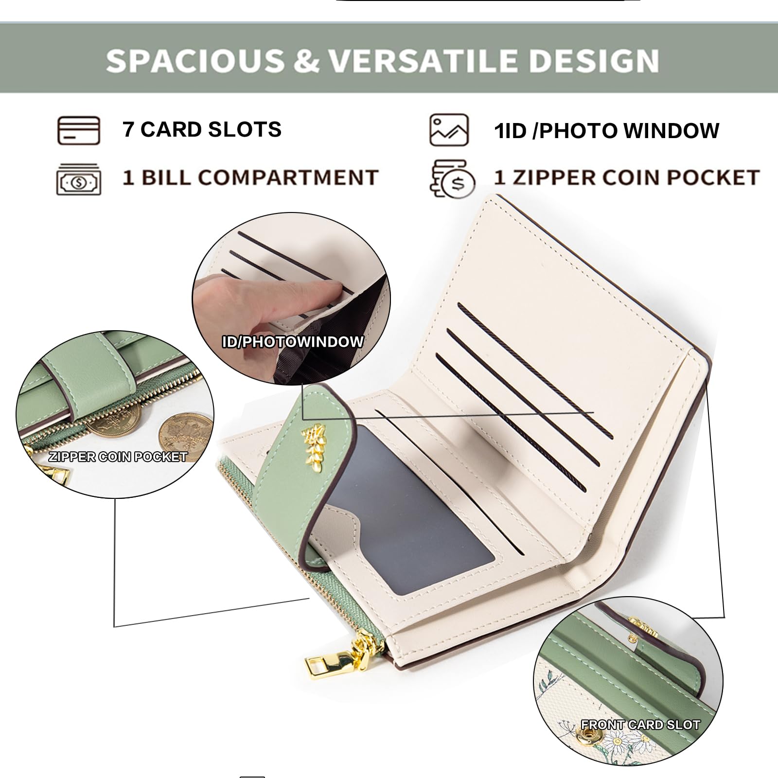 Chaofanxi RFID Blocking Green Leather Bifold Wallet