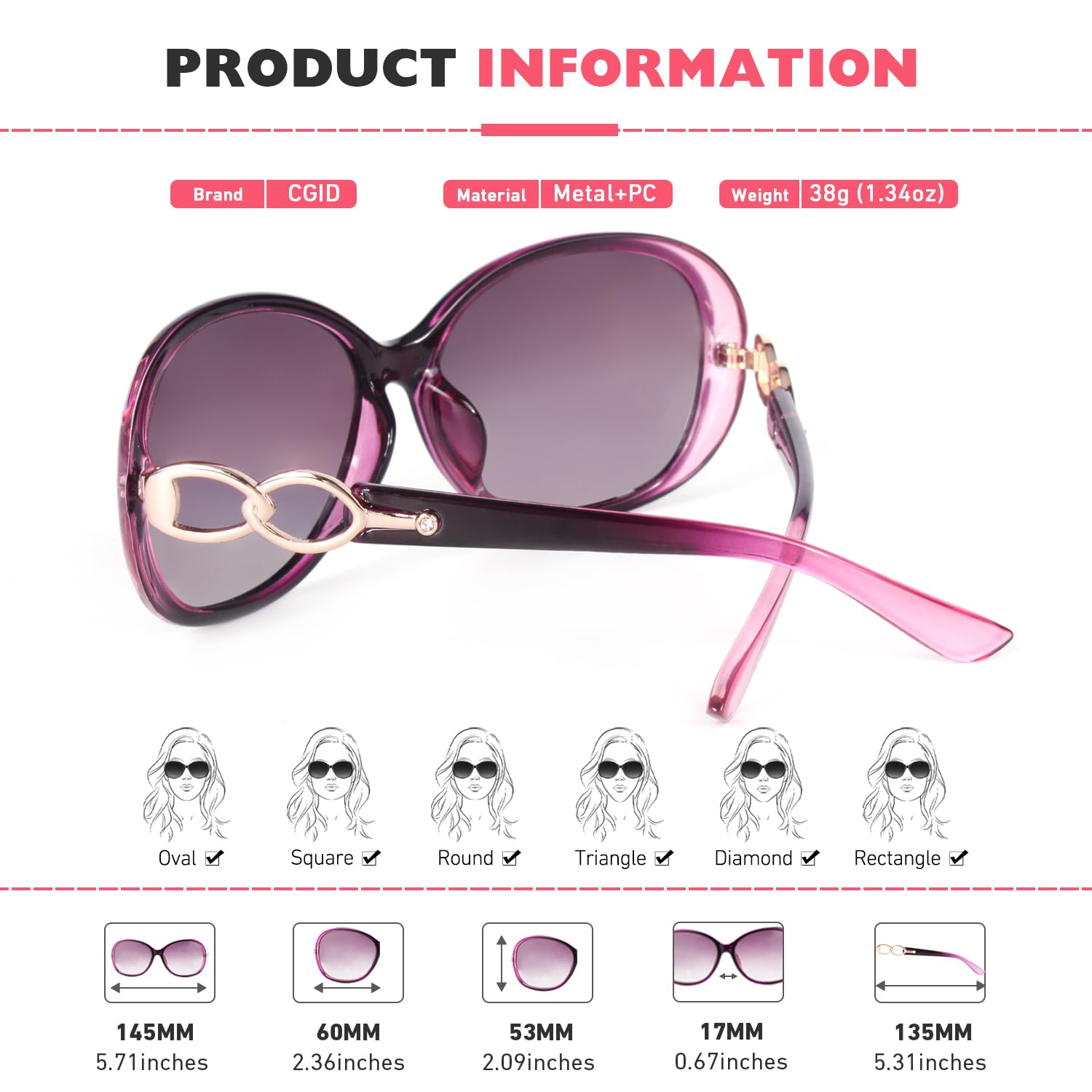 CGID Polarised Sunglasses Retro Designer Oversized UV400