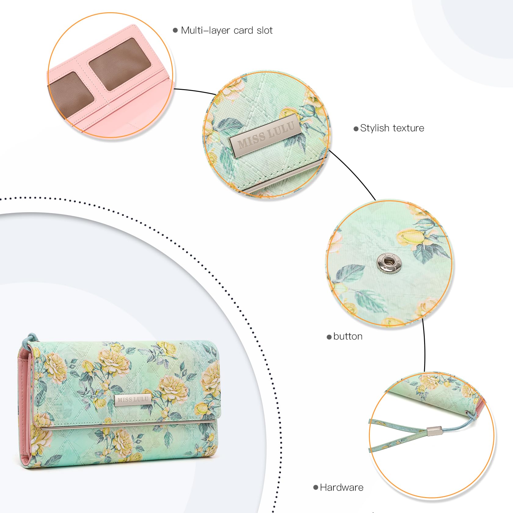 Multi Color Long Wallet Clutch For Women