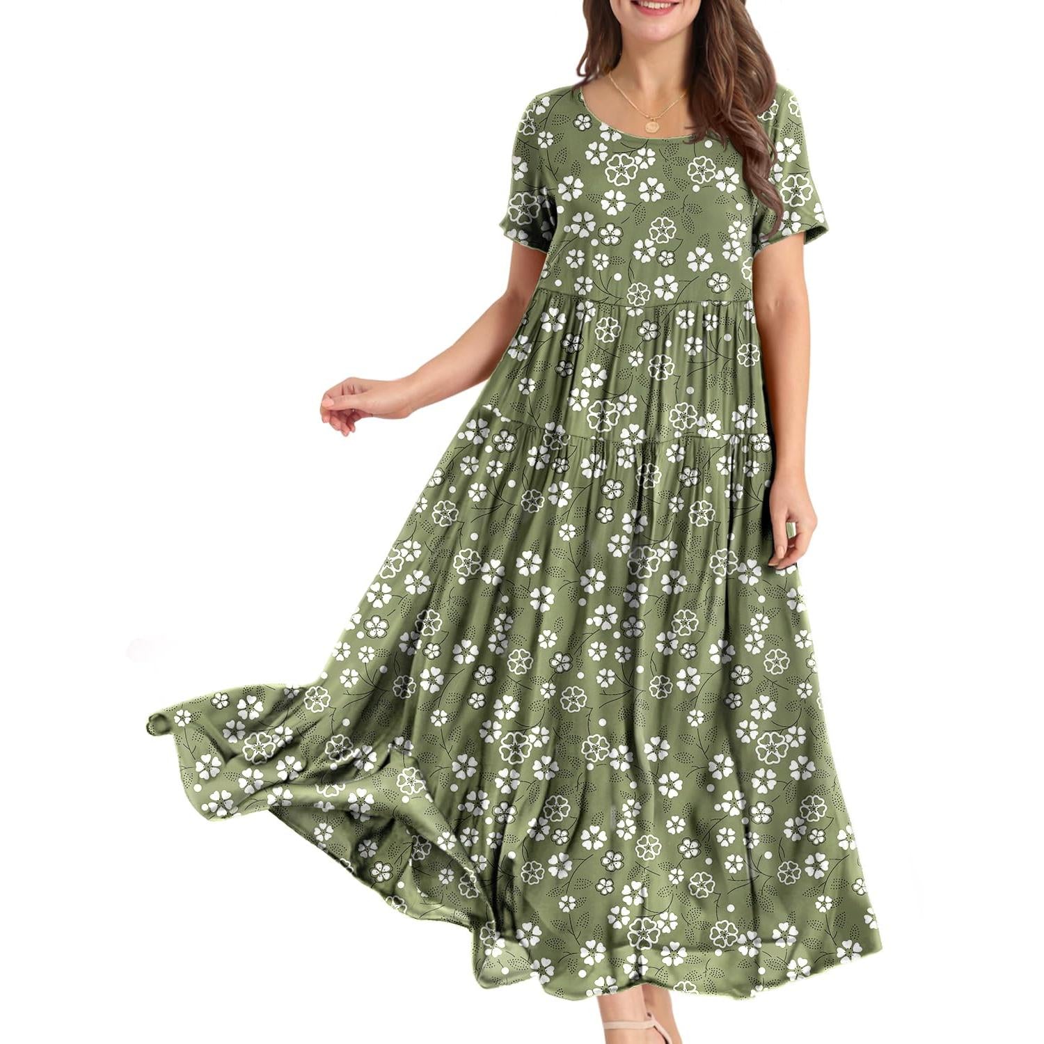 YESNO Plus Size Bohemian Floral Maxi Dress With Pockets