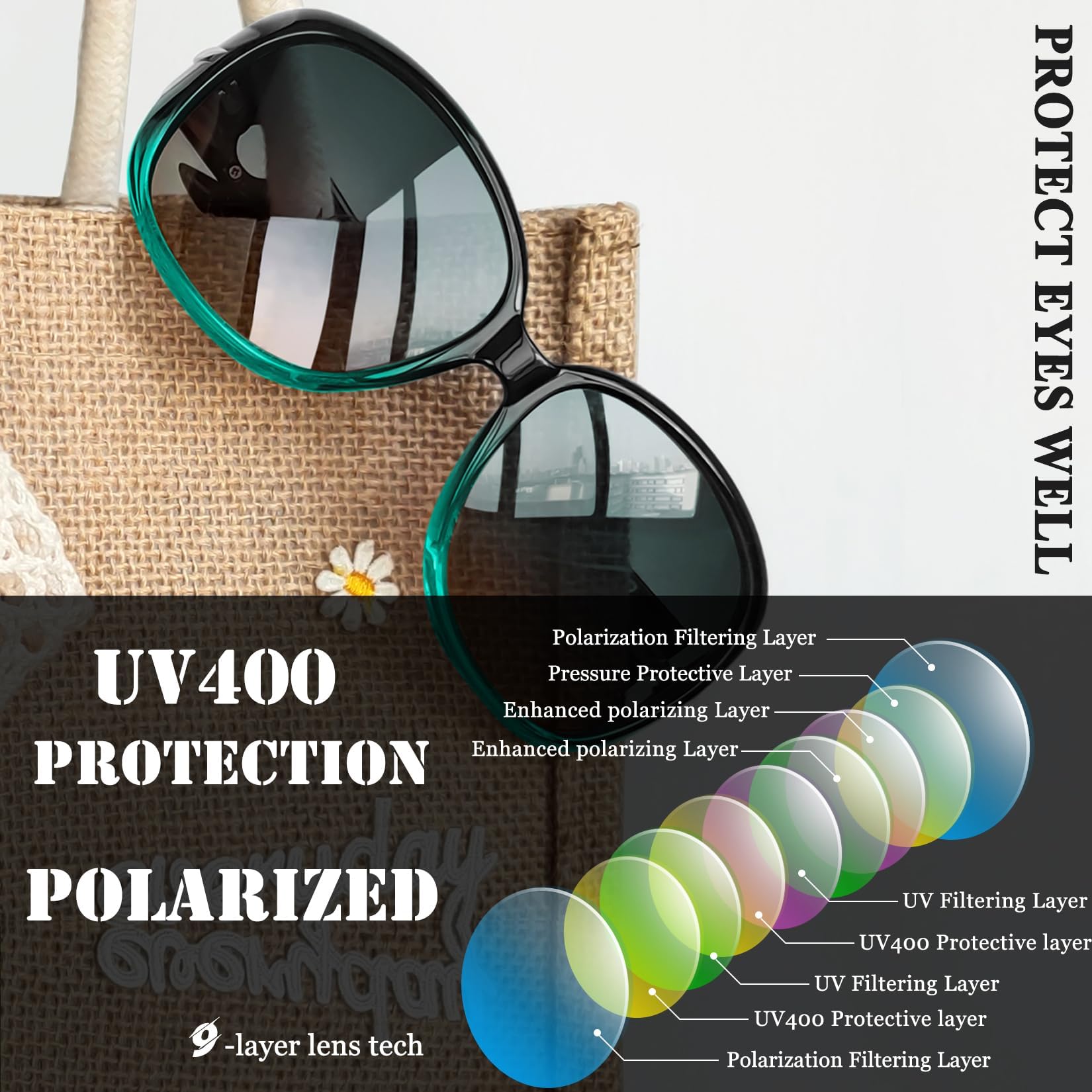 Joopin Oversized Polarised Sunglasses For Women Retro Frames