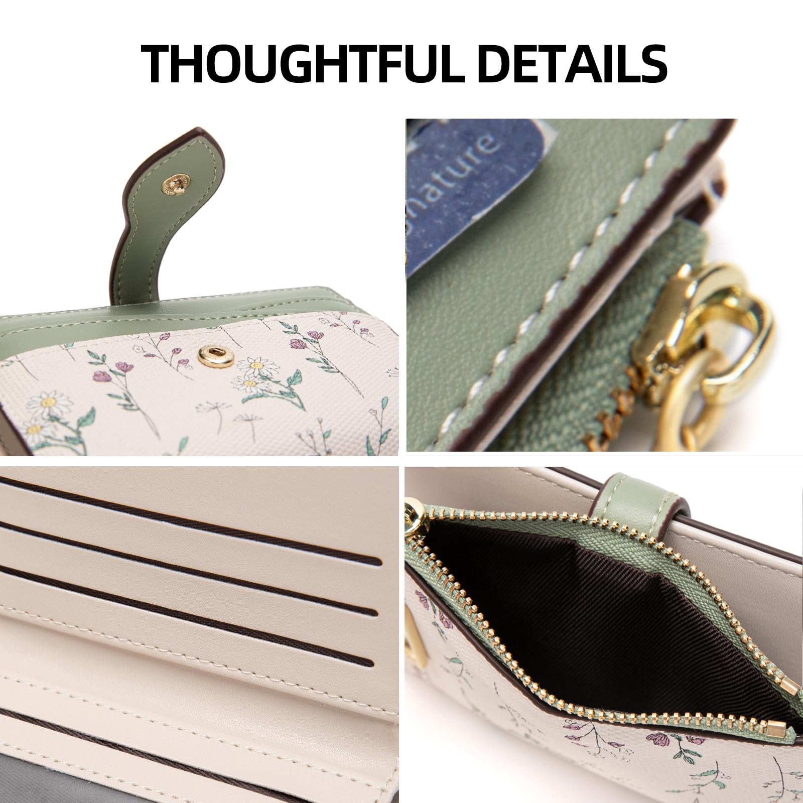Chaofanxi RFID Blocking Green Leather Bifold Wallet