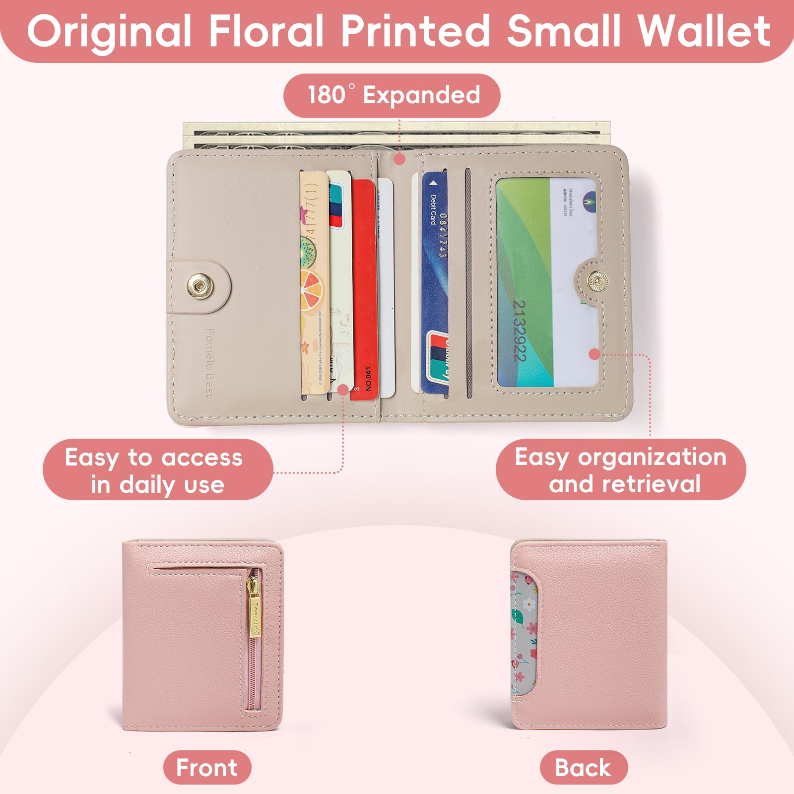 Pomelo Best Pink RFID Blocking Small Wallet With Zipper