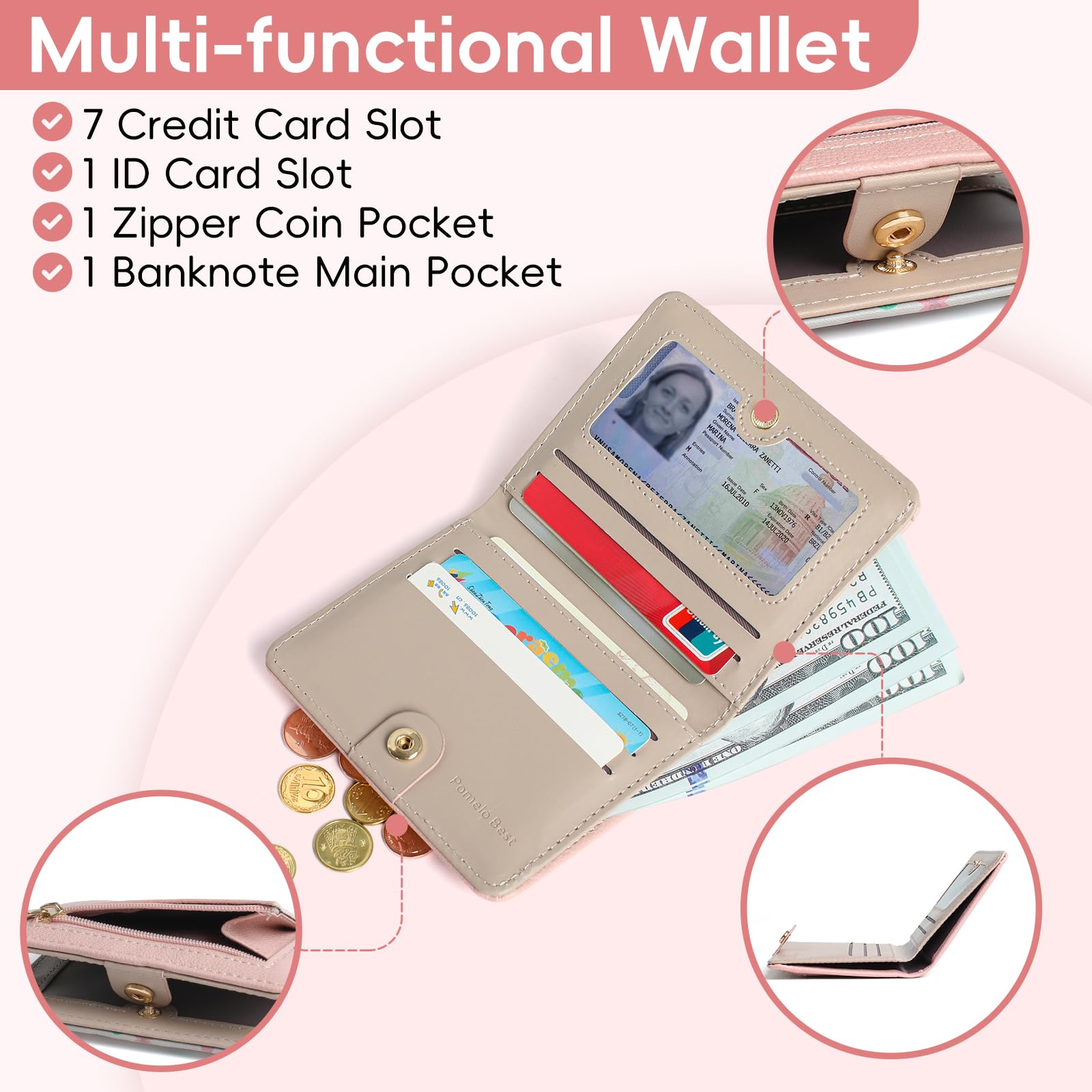 Pomelo Best Pink RFID Blocking Small Wallet With Zipper
