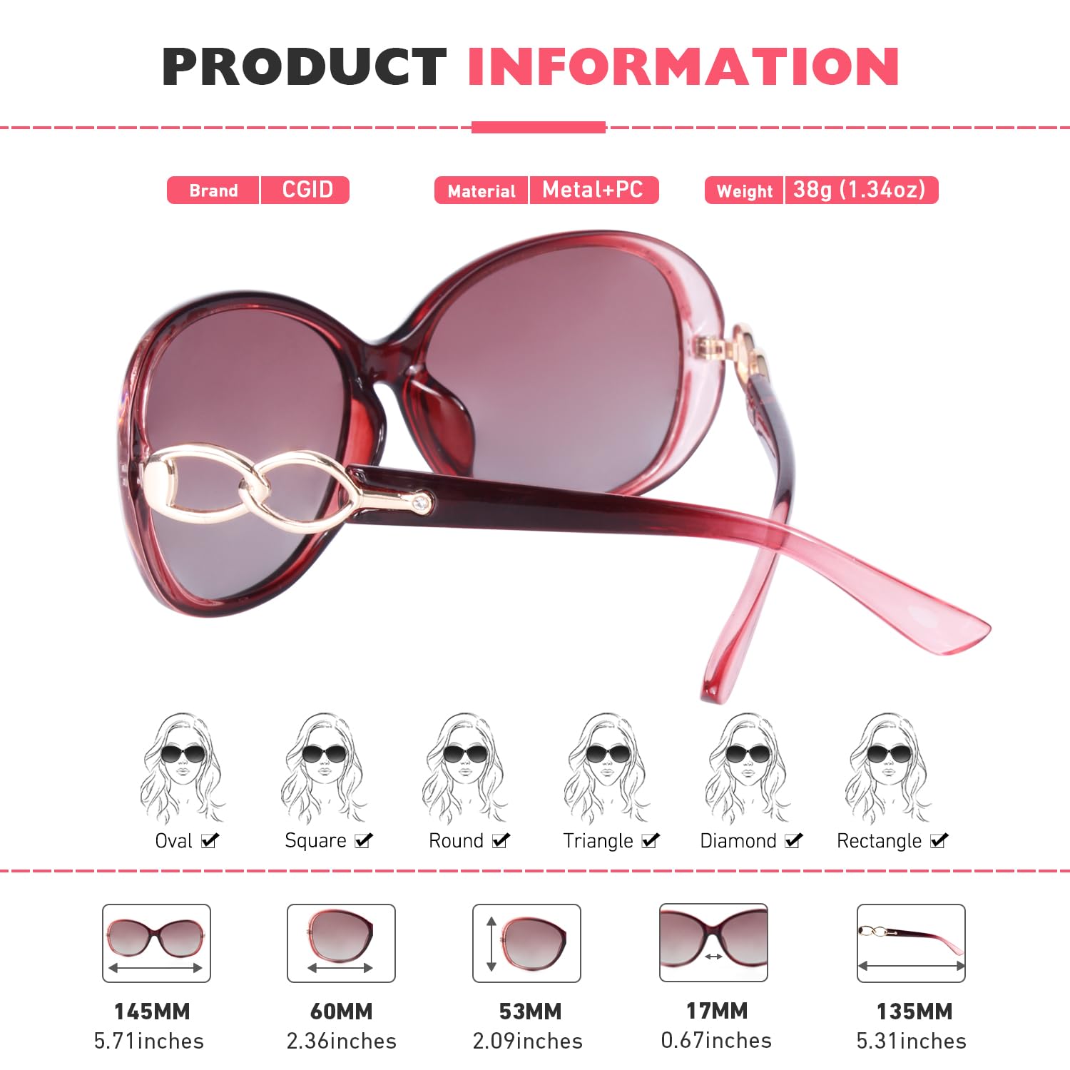 CGID Polarised Sunglasses Retro Designer Oversized UV400