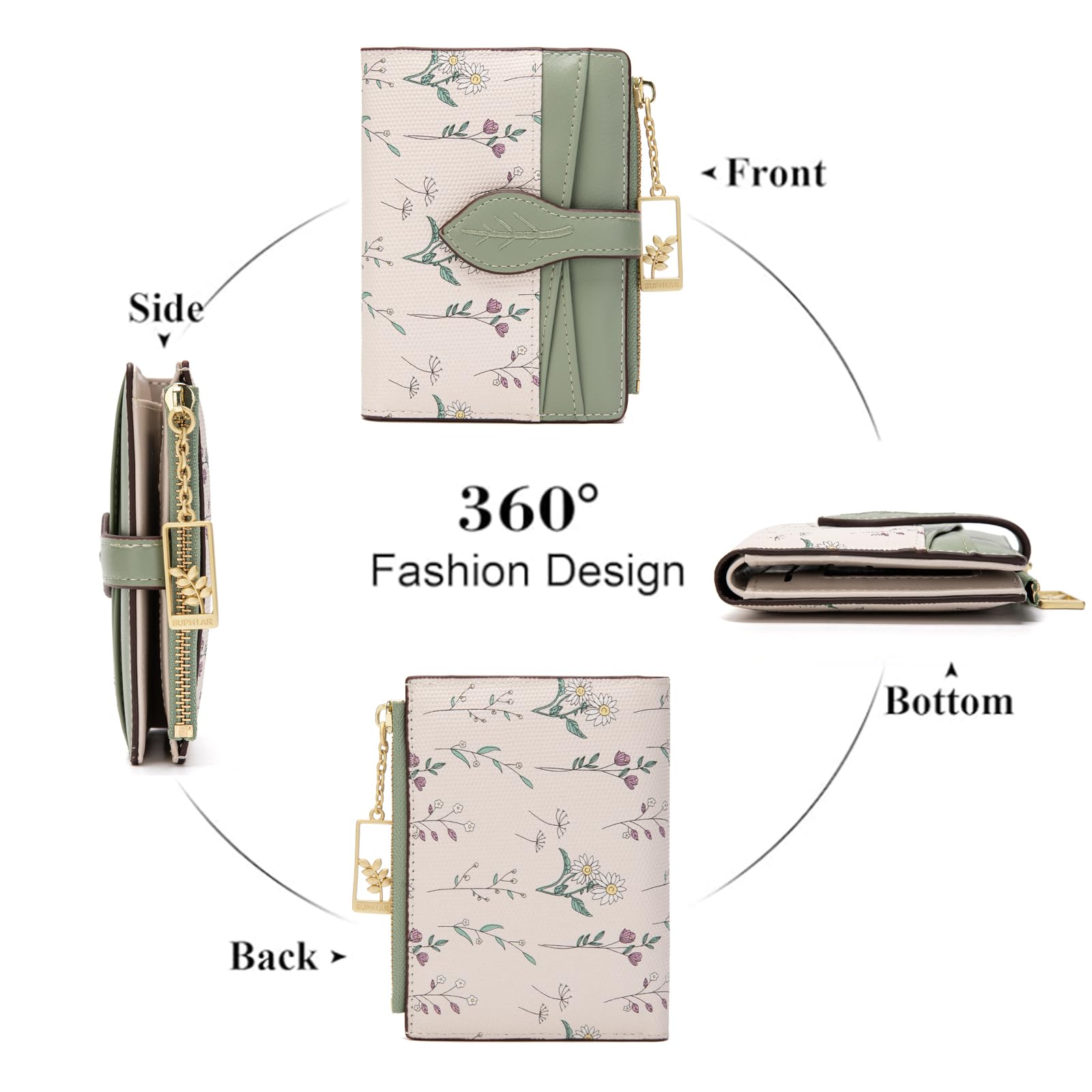 Chaofanxi RFID Blocking Green Leather Bifold Wallet