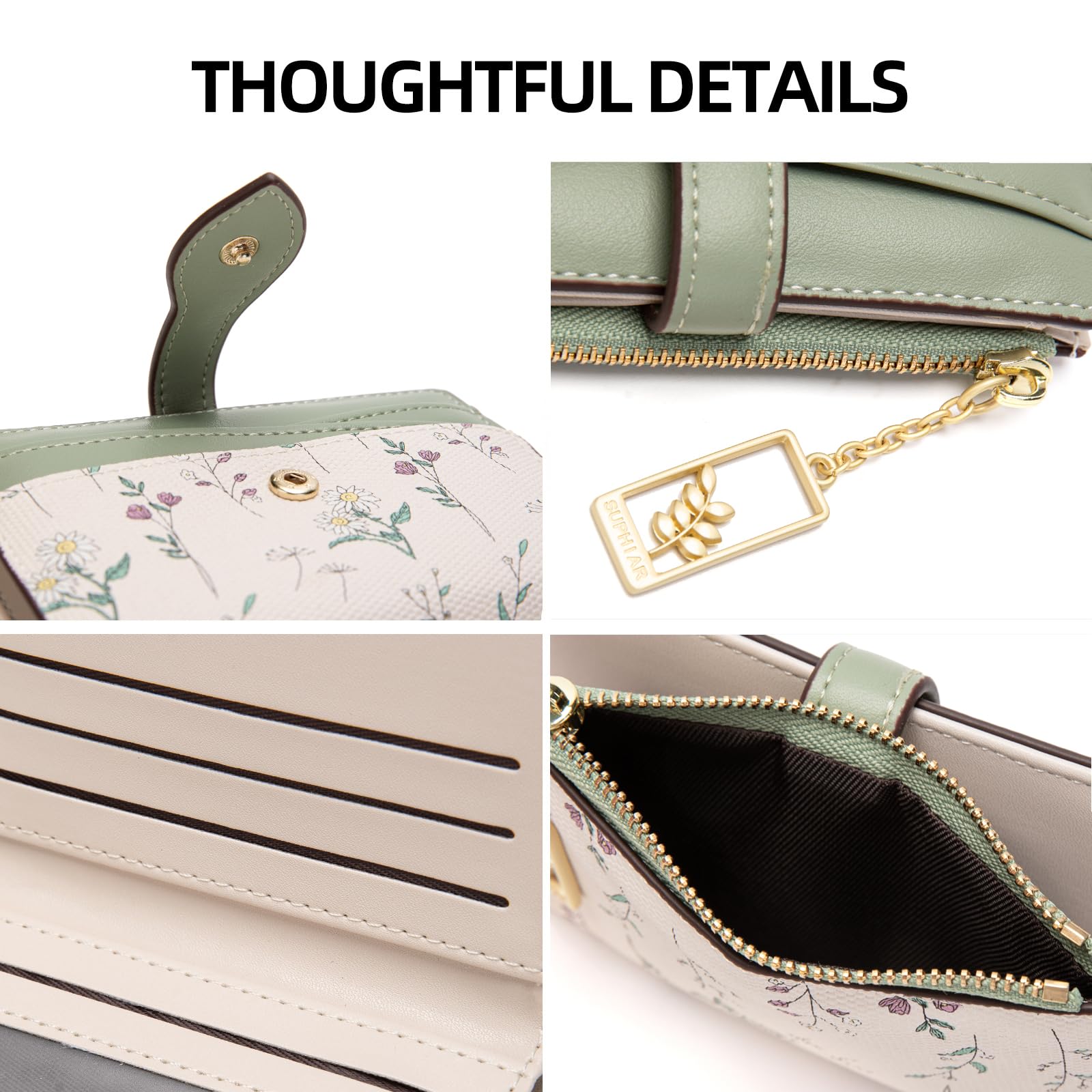 Chaofanxi RFID Blocking Green Leather Bifold Wallet