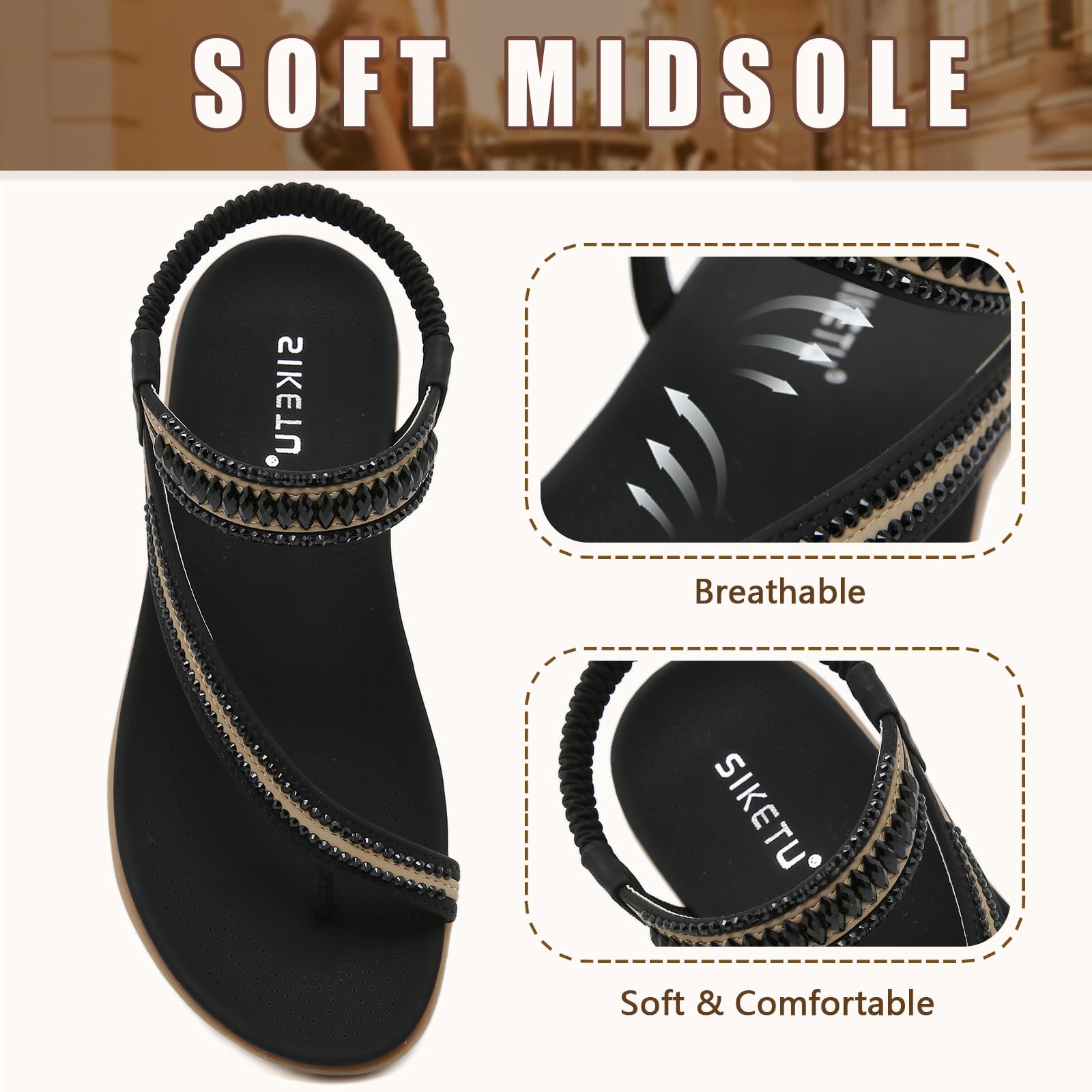 Sandals Womens Summer Flat Slip On Elastic Strap