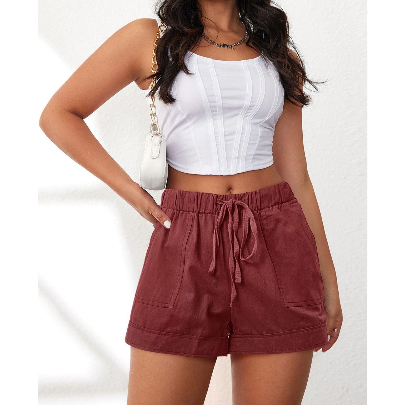 Comefohome Womens Cotton Drawstring Shorts With Pockets