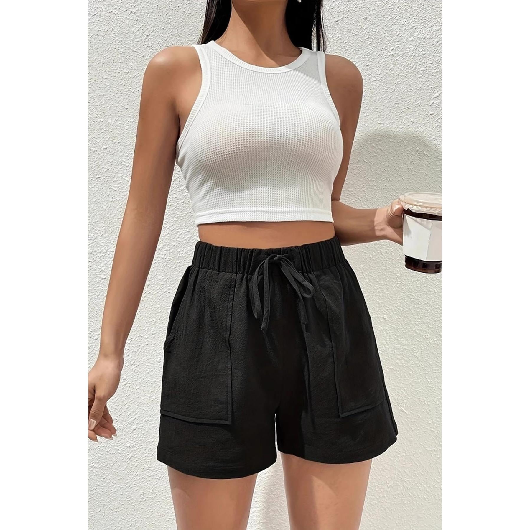 NovaWear Women Drawstring Shorts Elastic Waist Pockets