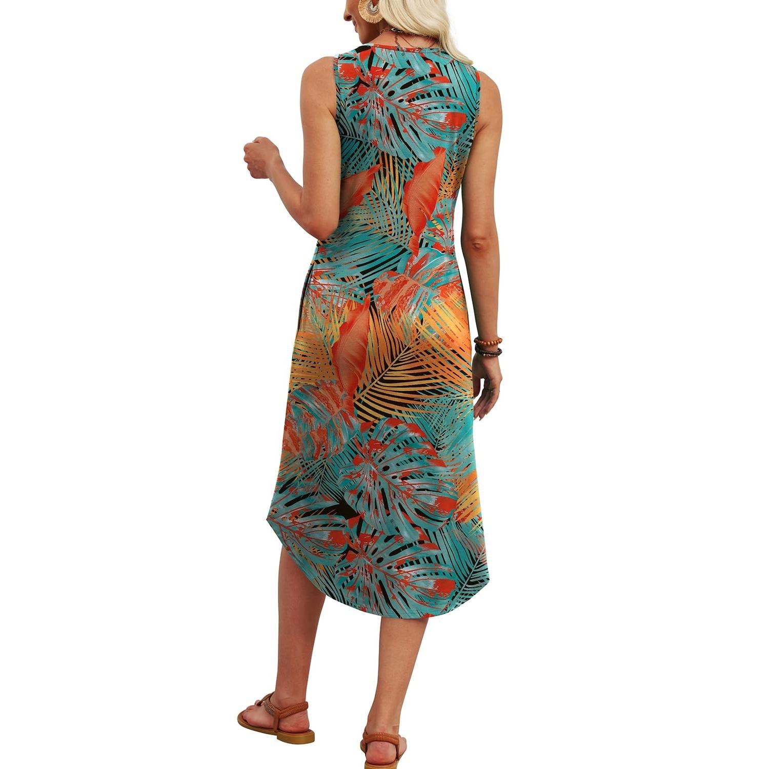 WIHOLL Button Front Sleeveless Midi Dress With Pockets
