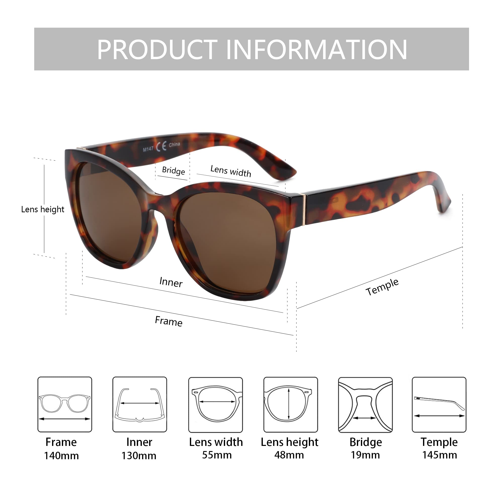 Zenottic Cat Eye Polarised Sunglasses Oversized UV400