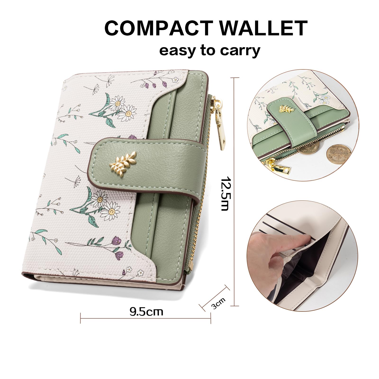 Chaofanxi RFID Blocking Green Leather Bifold Wallet