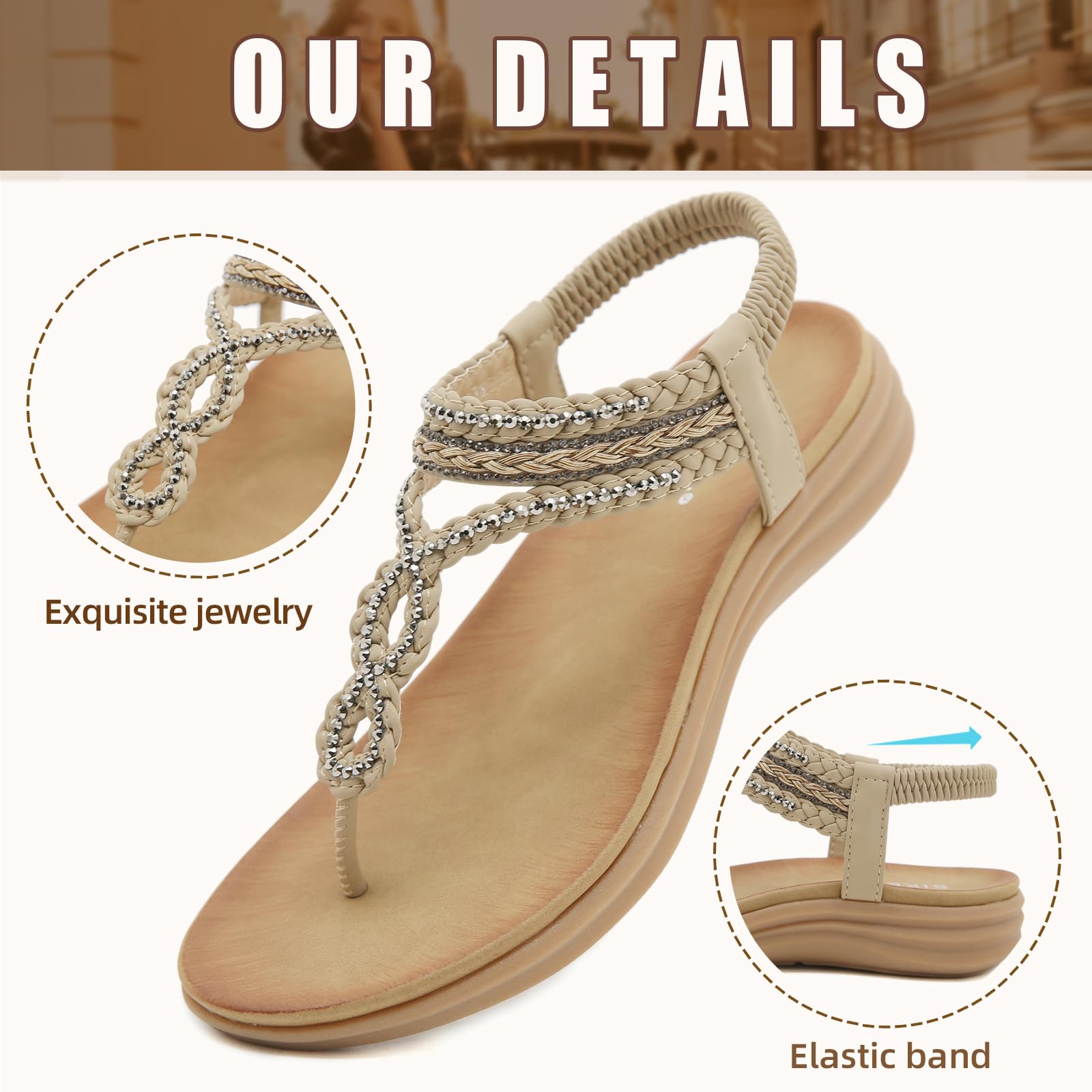 Sandals Womens Summer Flat Slip On Elastic Strap