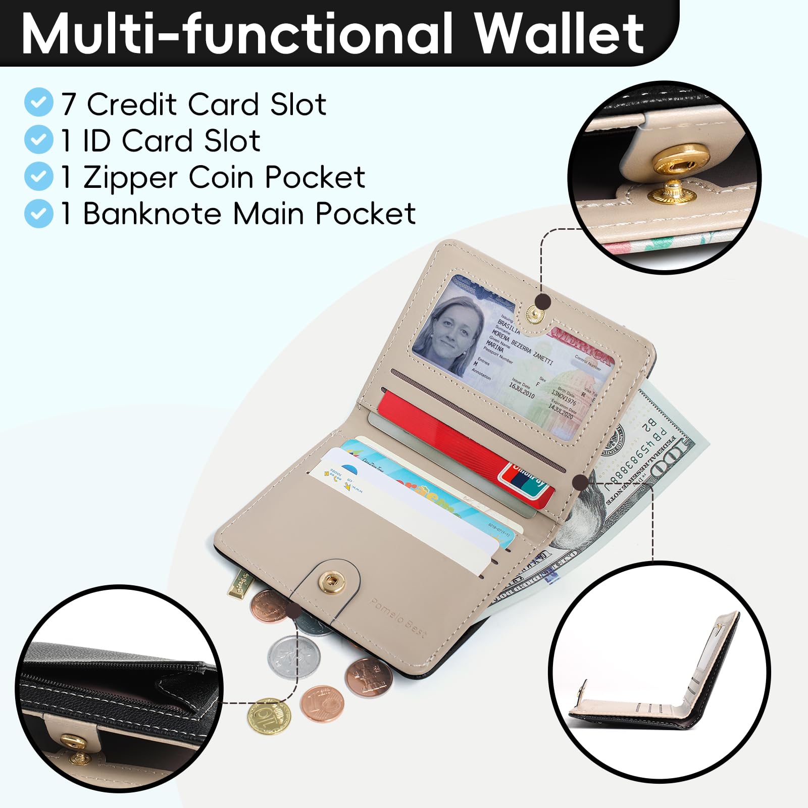 Pomelo Best Pink RFID Blocking Small Wallet With Zipper