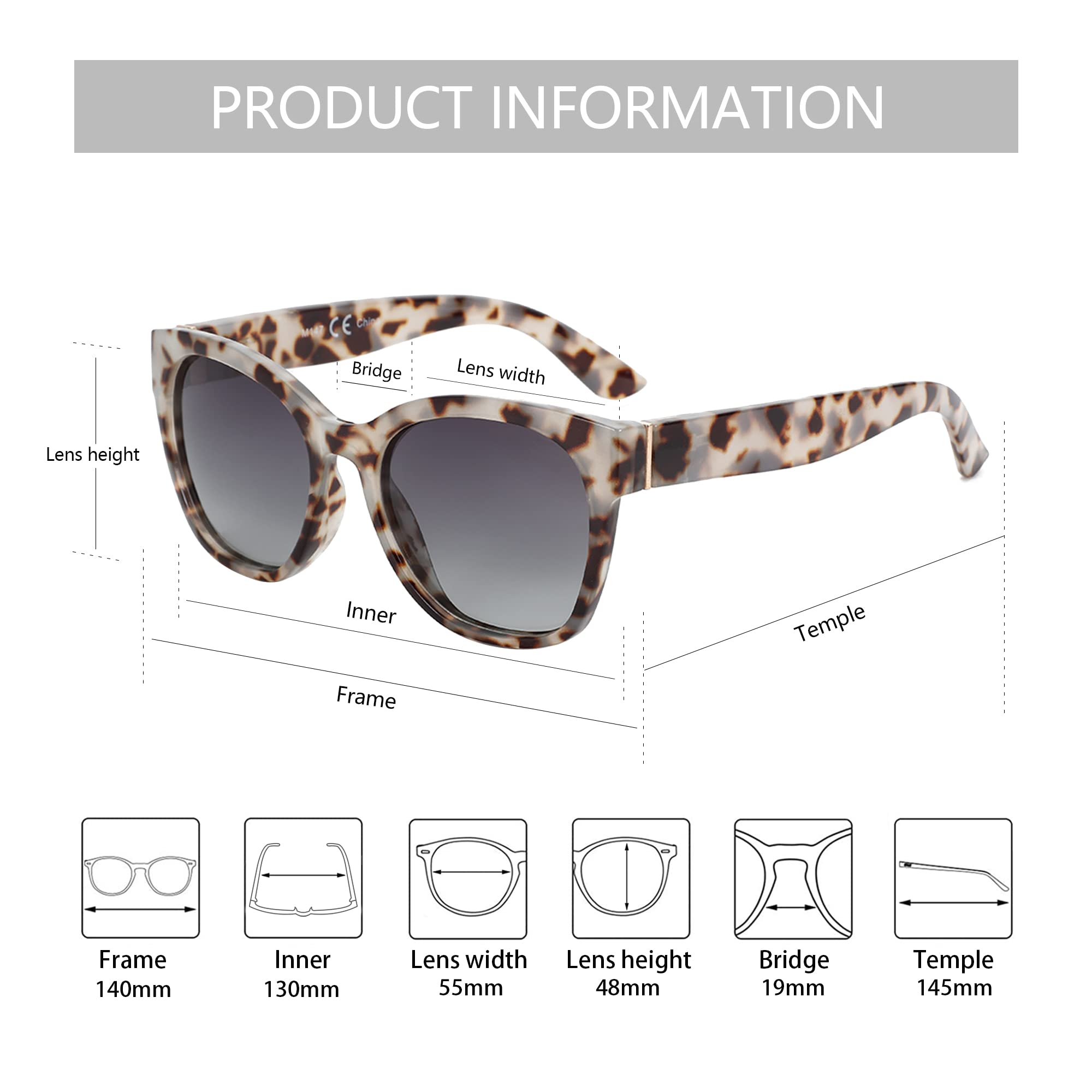 Zenottic Cat Eye Polarised Sunglasses Oversized UV400