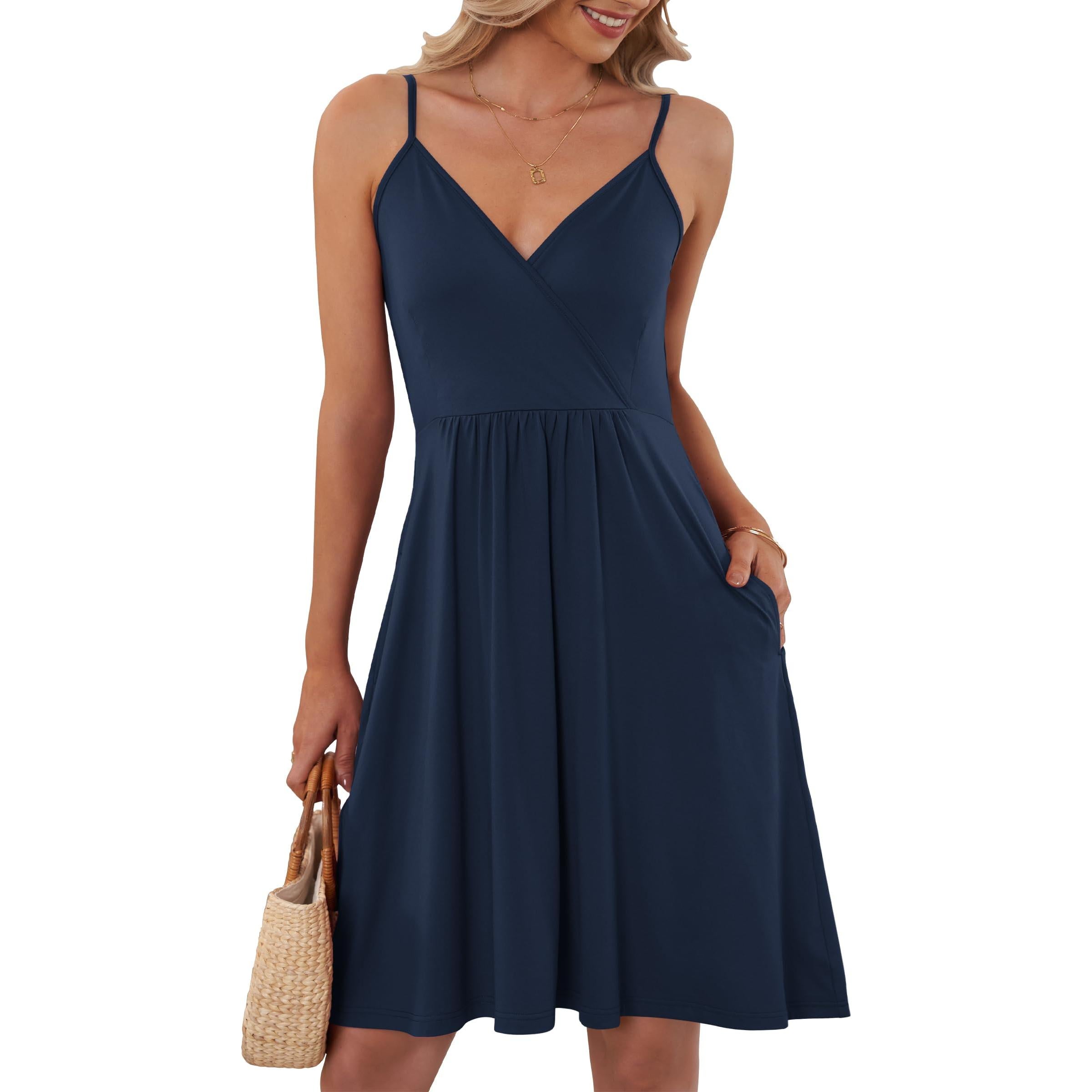 AUSELILY Summer V Neck Spaghetti Strap Dress With Pockets
