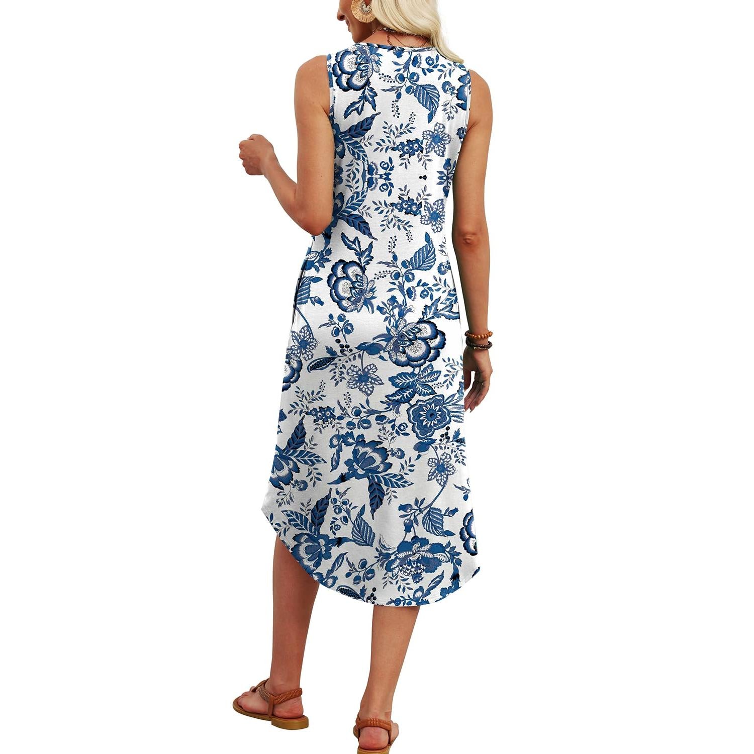 WIHOLL Button Front Sleeveless Midi Dress With Pockets