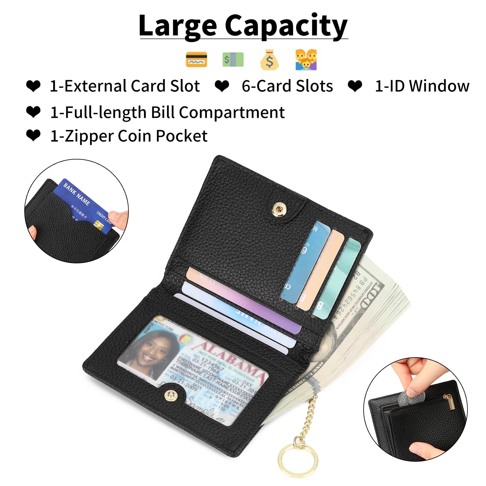 GAEKEAO RFID Blocking Leather Compact BiFold Wallet