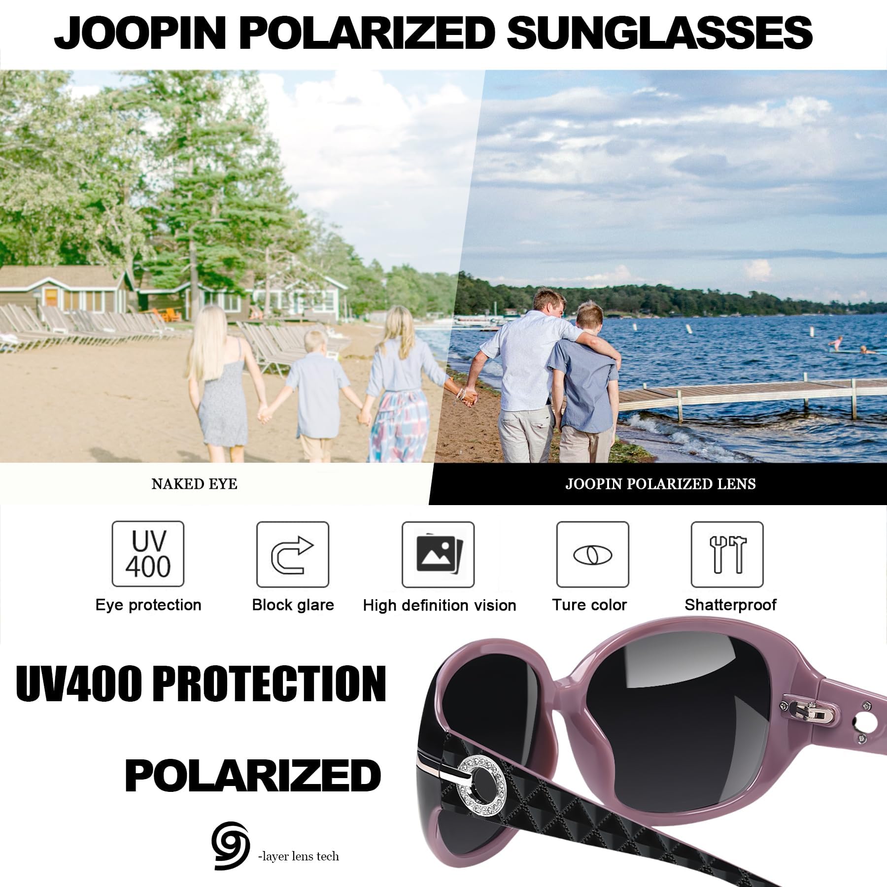 Joopin Oversized Polarised Sunglasses For Women Retro Frames