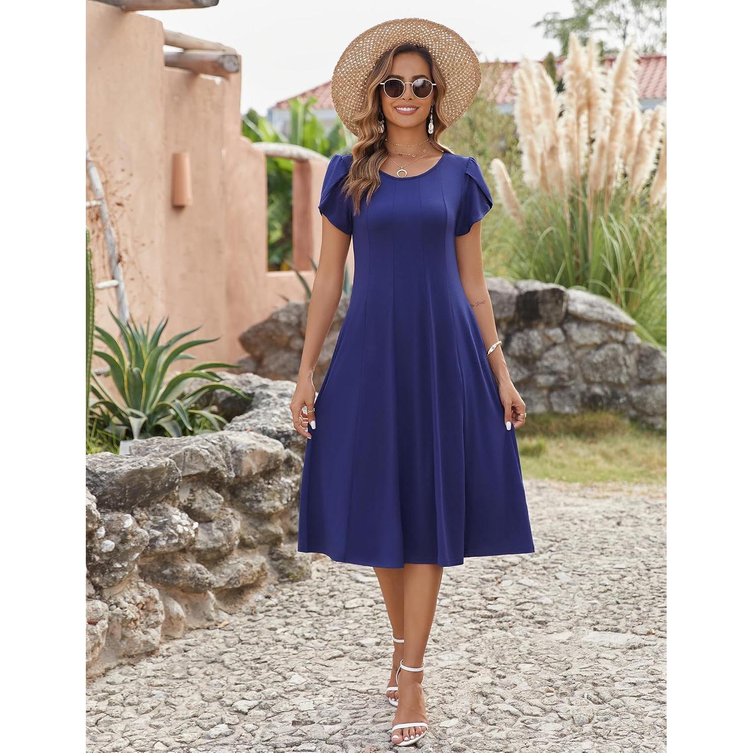 Zeagoo Womens Summer Midi Dress With Pockets S XXL