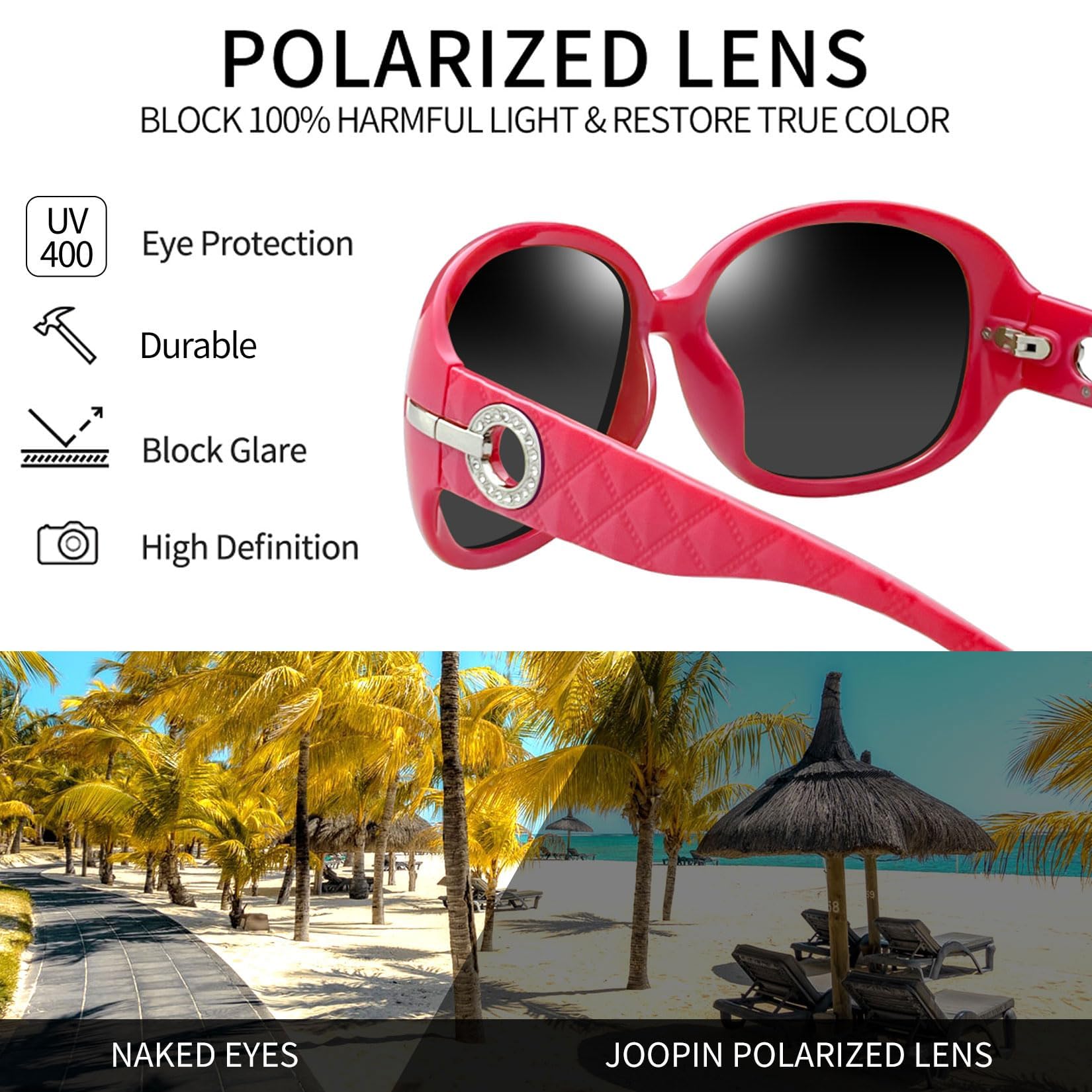 Joopin Oversized Polarised Sunglasses For Women Retro Frames