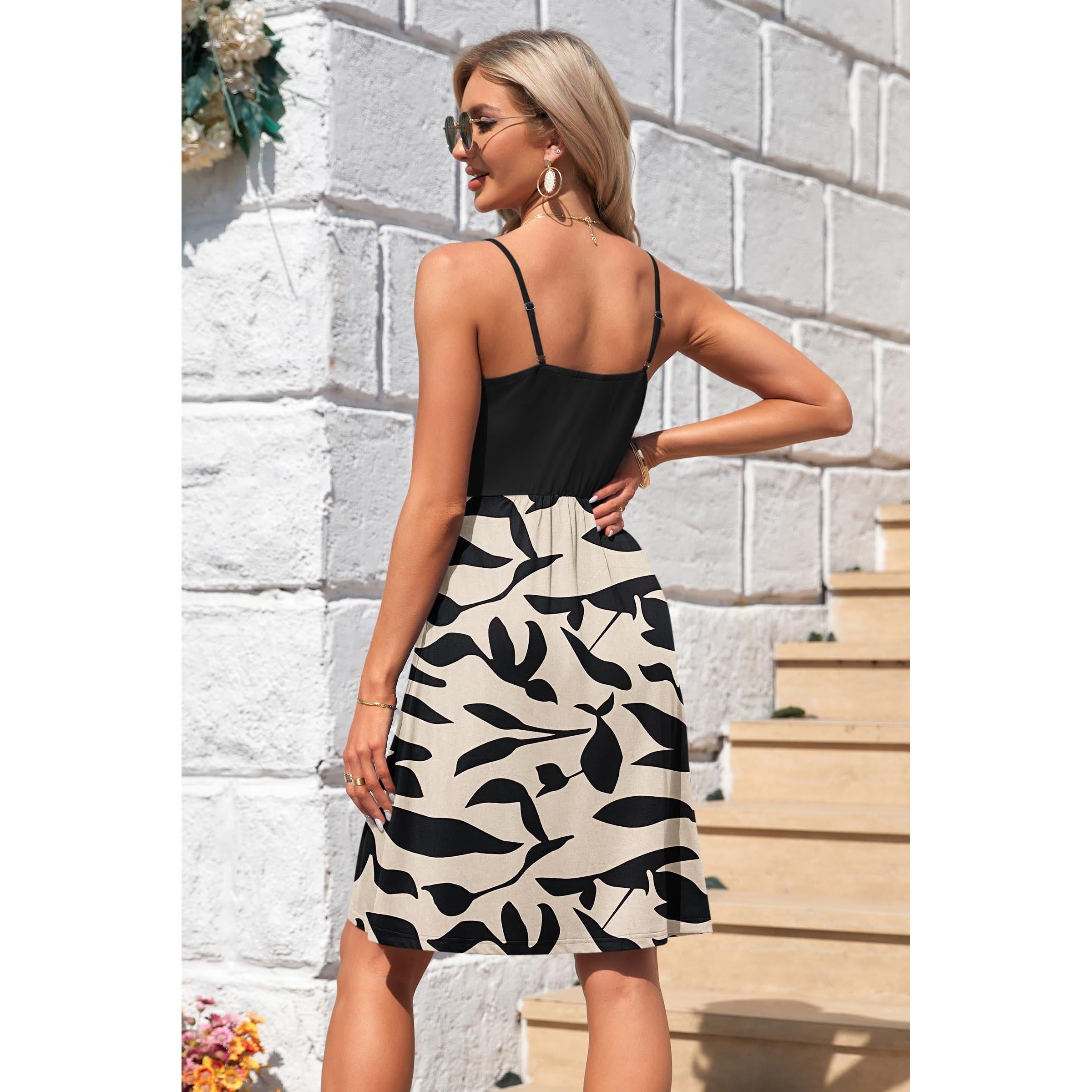 AUSELILY Summer V Neck Spaghetti Strap Dress With Pockets
