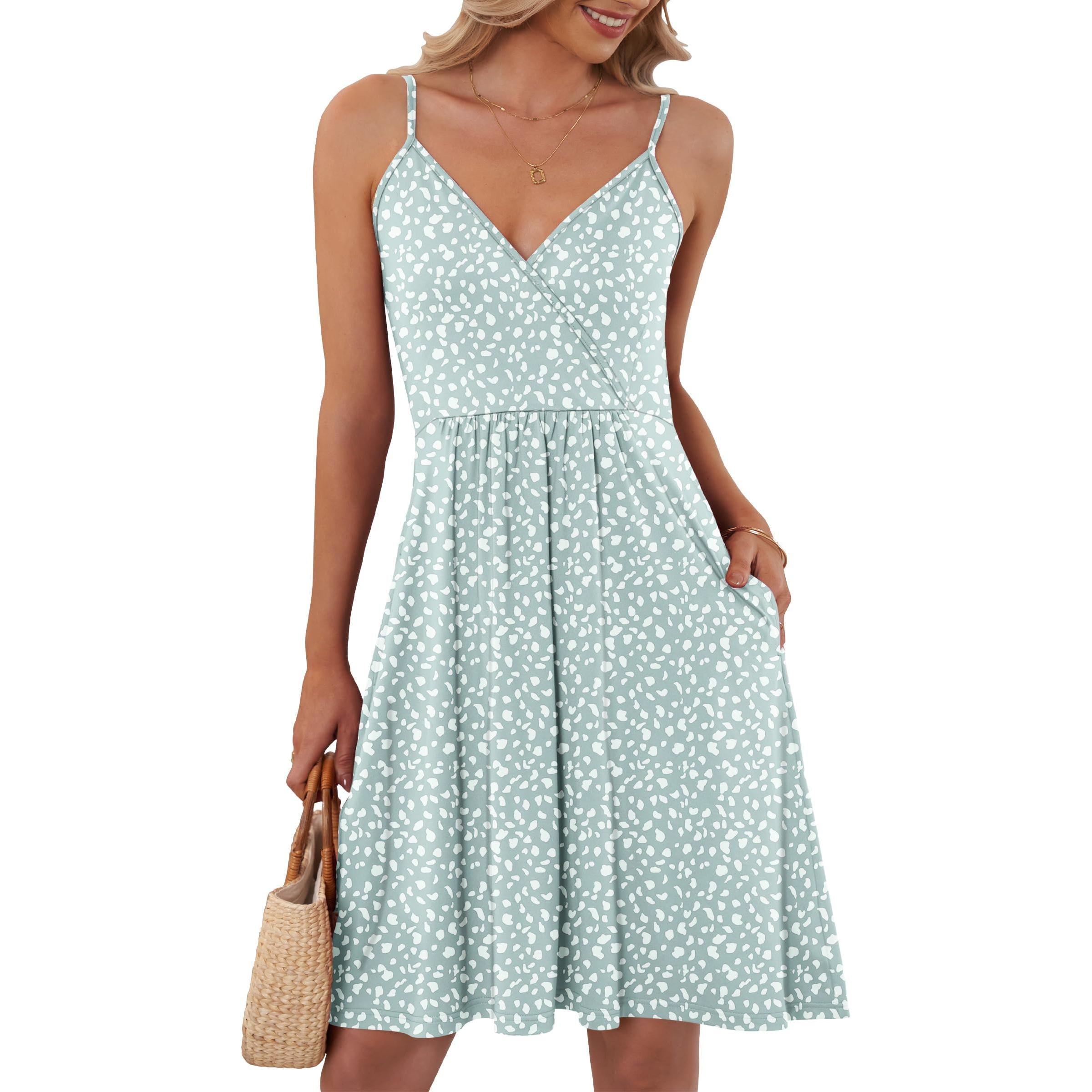 AUSELILY Summer V Neck Spaghetti Strap Dress With Pockets