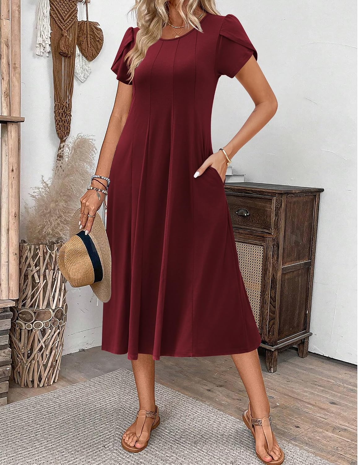 Zeagoo Womens Summer Midi Dress With Pockets S XXL