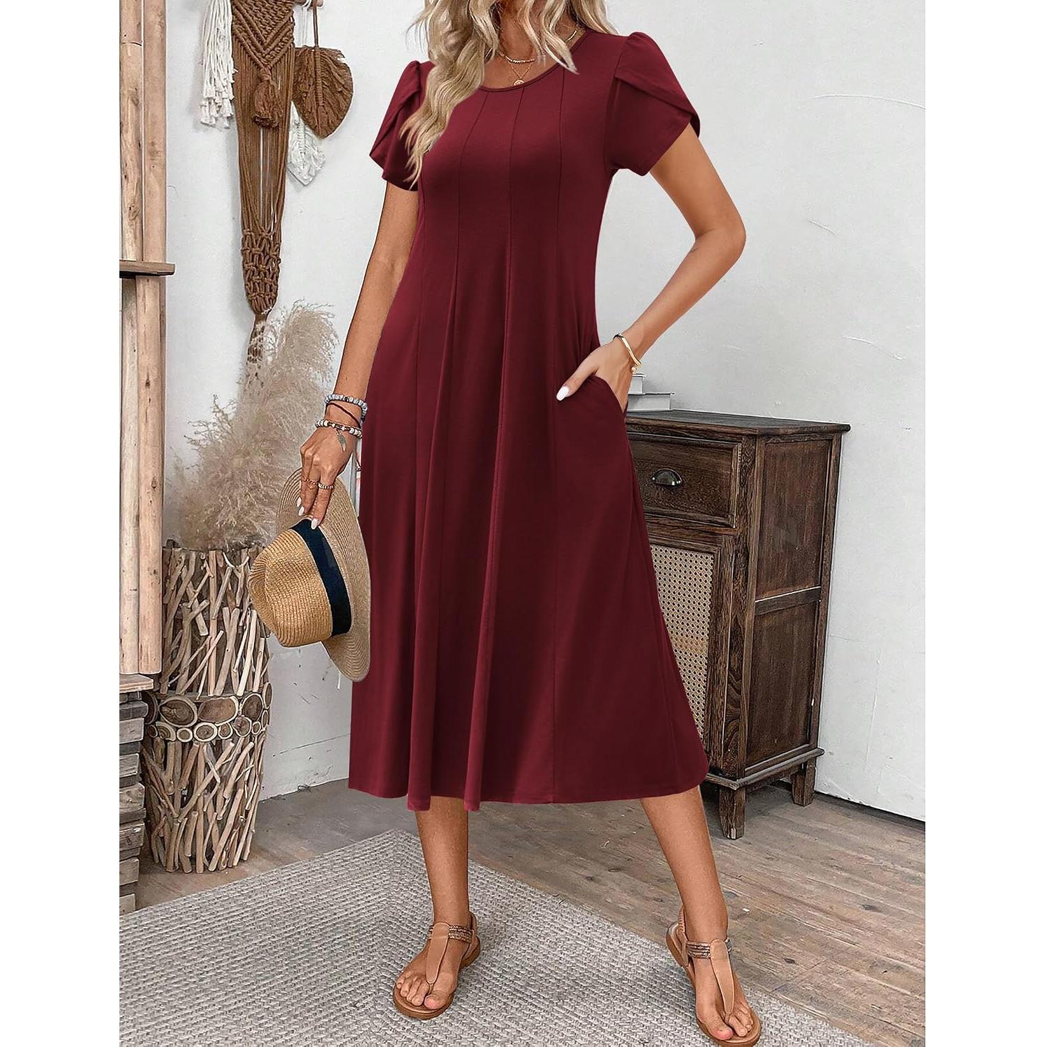 Zeagoo Womens Summer Midi Dress With Pockets S XXL