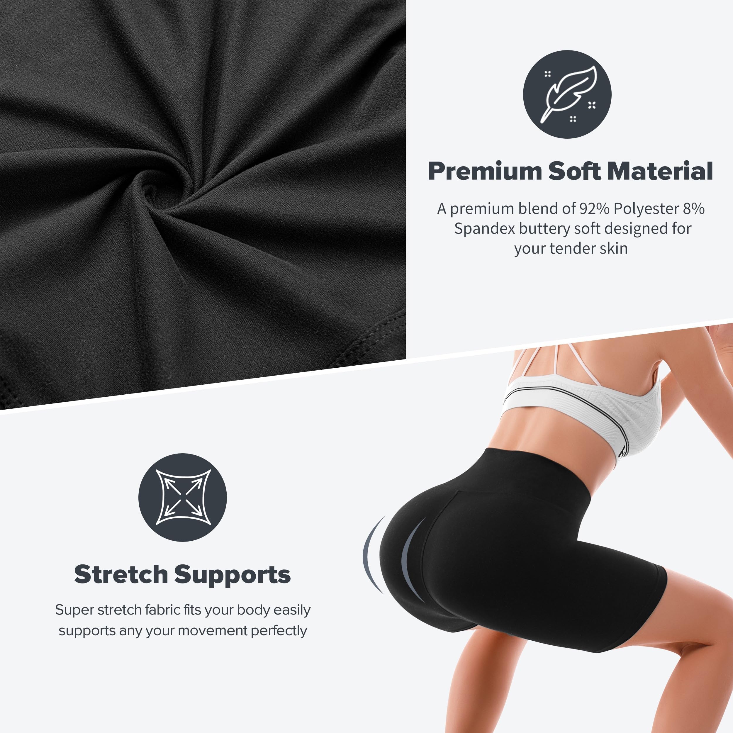 Sinophant High Waisted Cycling Shorts Black Tummy Control