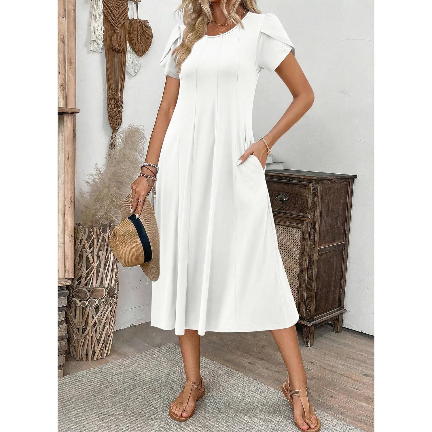 Zeagoo Womens Summer Midi Dress With Pockets S XXL