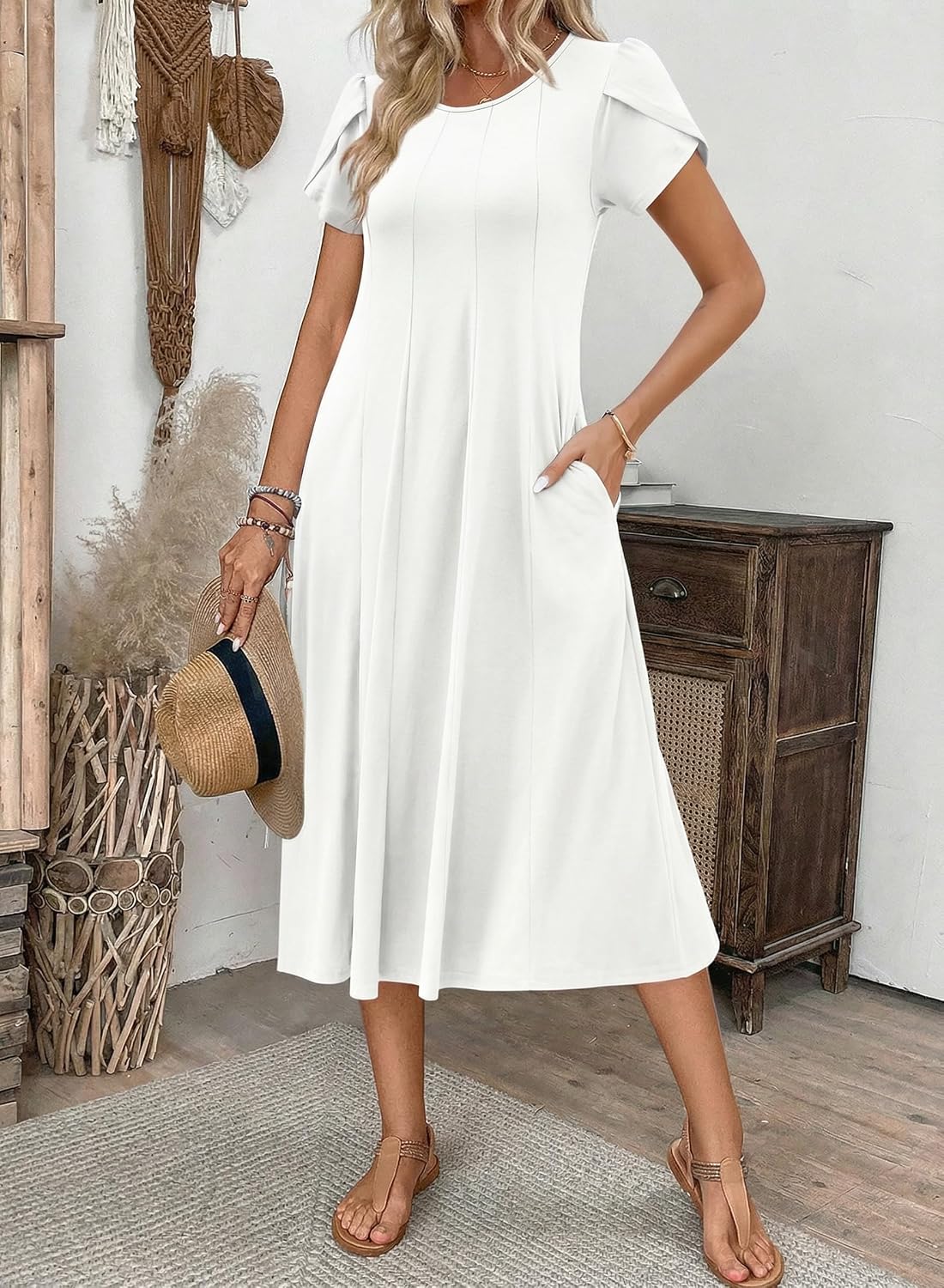 Zeagoo Womens Summer Midi Dress With Pockets S XXL