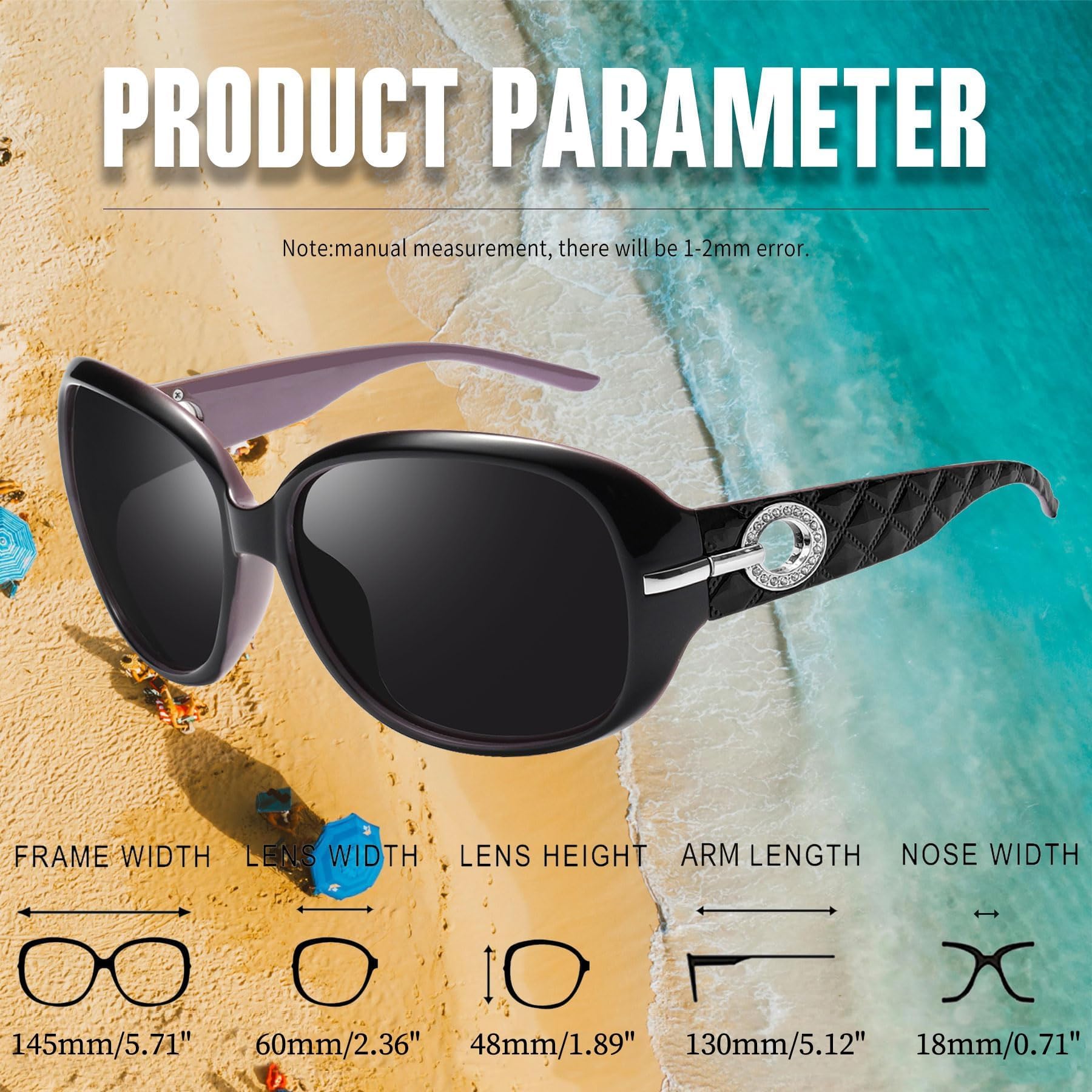 Joopin Oversized Polarised Sunglasses For Women Retro Frames
